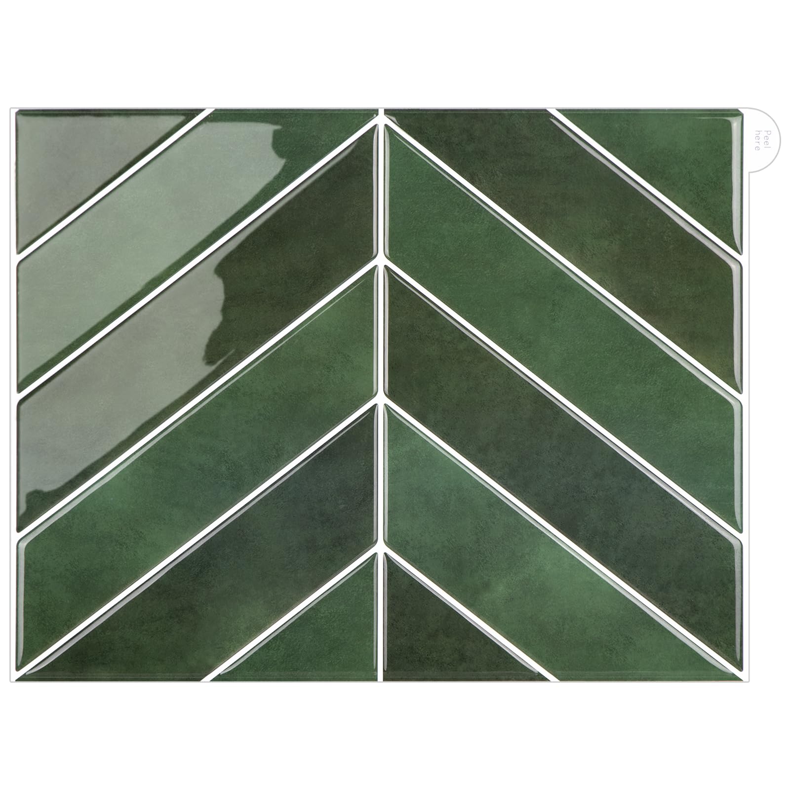 Alwayspon 10 Sheet 11.43''x 9inch Retro Green Herringbone 3D Vinyl Wall Tile Sticker Transfers, Peel and Stick Self-Adhesive Waterproof Splashback Stick on Tile Decals for Kitchen Bathroom Wall