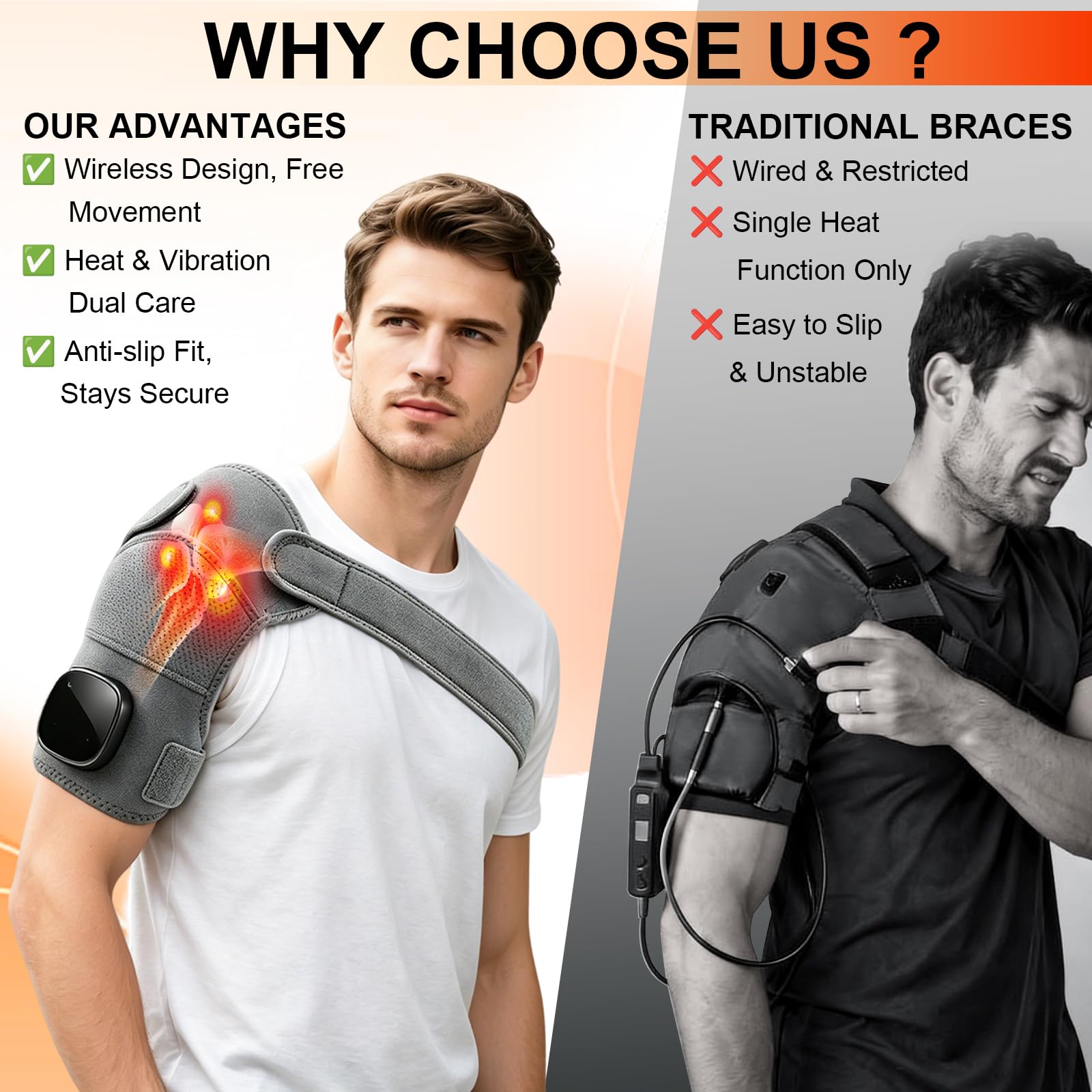 Schultermassagegerät,Nacken Schulter Massagegerät Gerät mit Vibration und Wärme,Kabellose Schultermassageauflage mit LCD Touchpanel für Zuhause und Büro,Beheizte Schulterbandage für Damen und Herren
