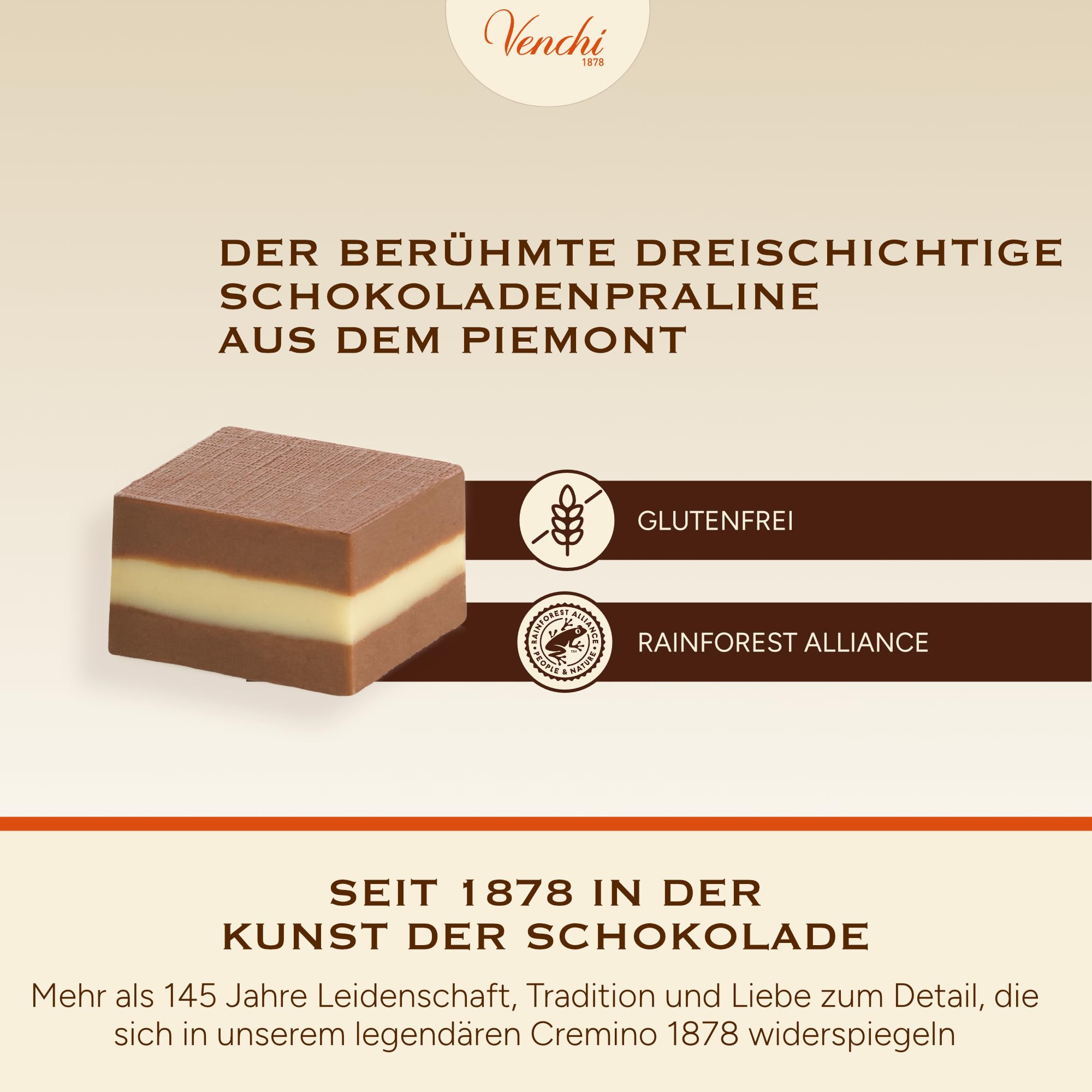 Venchi - Cremini 1878 - Dreischichtige Pralinen mit Milch-Gianduja und Mandelpaste, „Piemontesischer Haselnuss g.g.A.“, 1 kg, glutenfrei, ohne Farbstoffe und ohne Konservierungsmittel