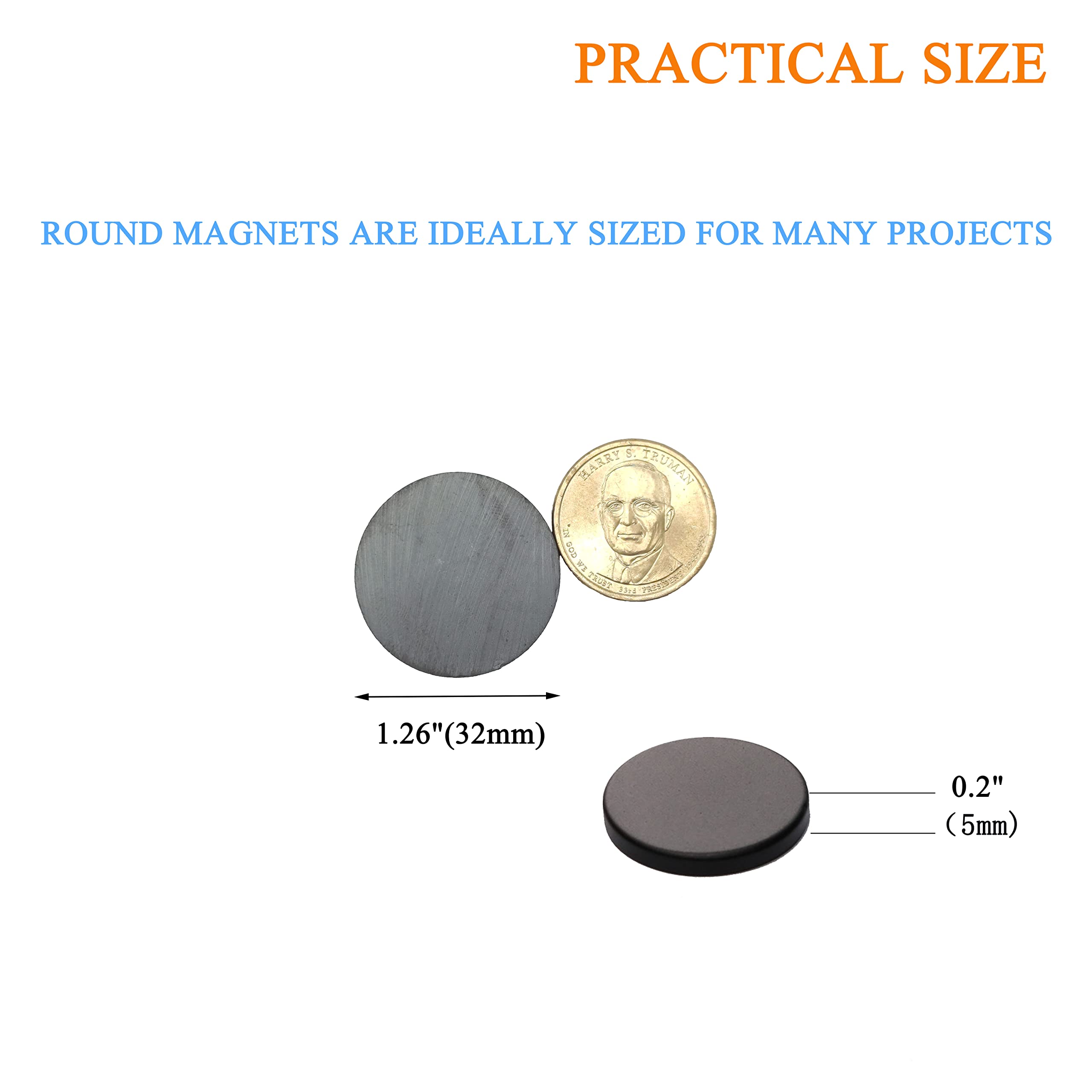 Ceramic Industrial Magnets - Bulk Lot of 40 Pcs Refrigerator Magnets - Tiny Round Disc Fridge Magnets - 1.26 Inch (32mm) - Magnets for Crafts, Science, Hobbies, Bottlecaps — Amazon image 2