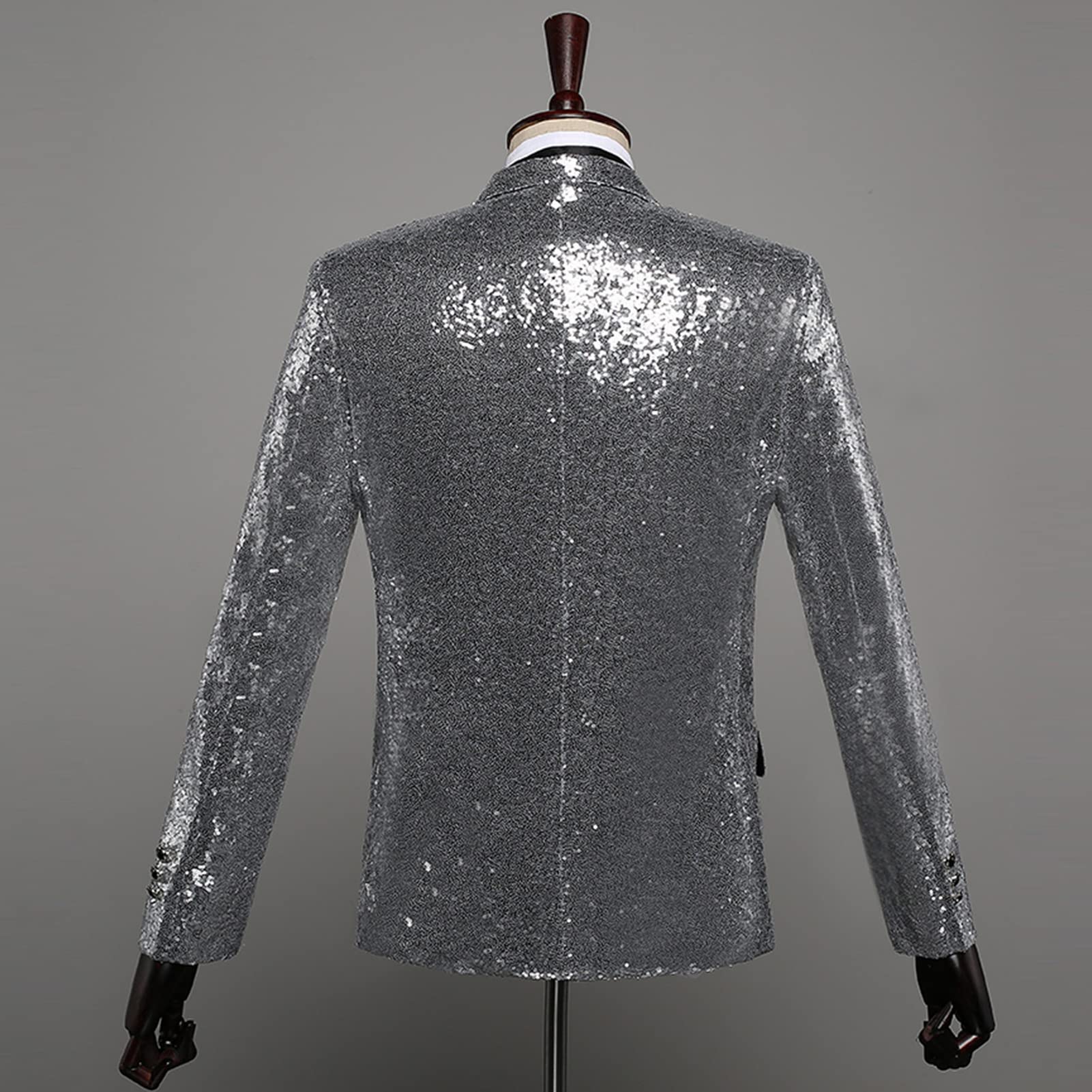 Men's Shiny Sequins Suit Blazer One Button Sequin Festival Party Tuxedo Slim Fit Banquet Prom Wedding Sport Coat (Silver,Small)