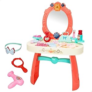 COLORBABY Tocador con luz y sonido, Princesas, Incluye accesorios, Belleza infantil, Juego maquillaje, Mesa para maquillarse niñas, Juguete para niña 3 años (47378)