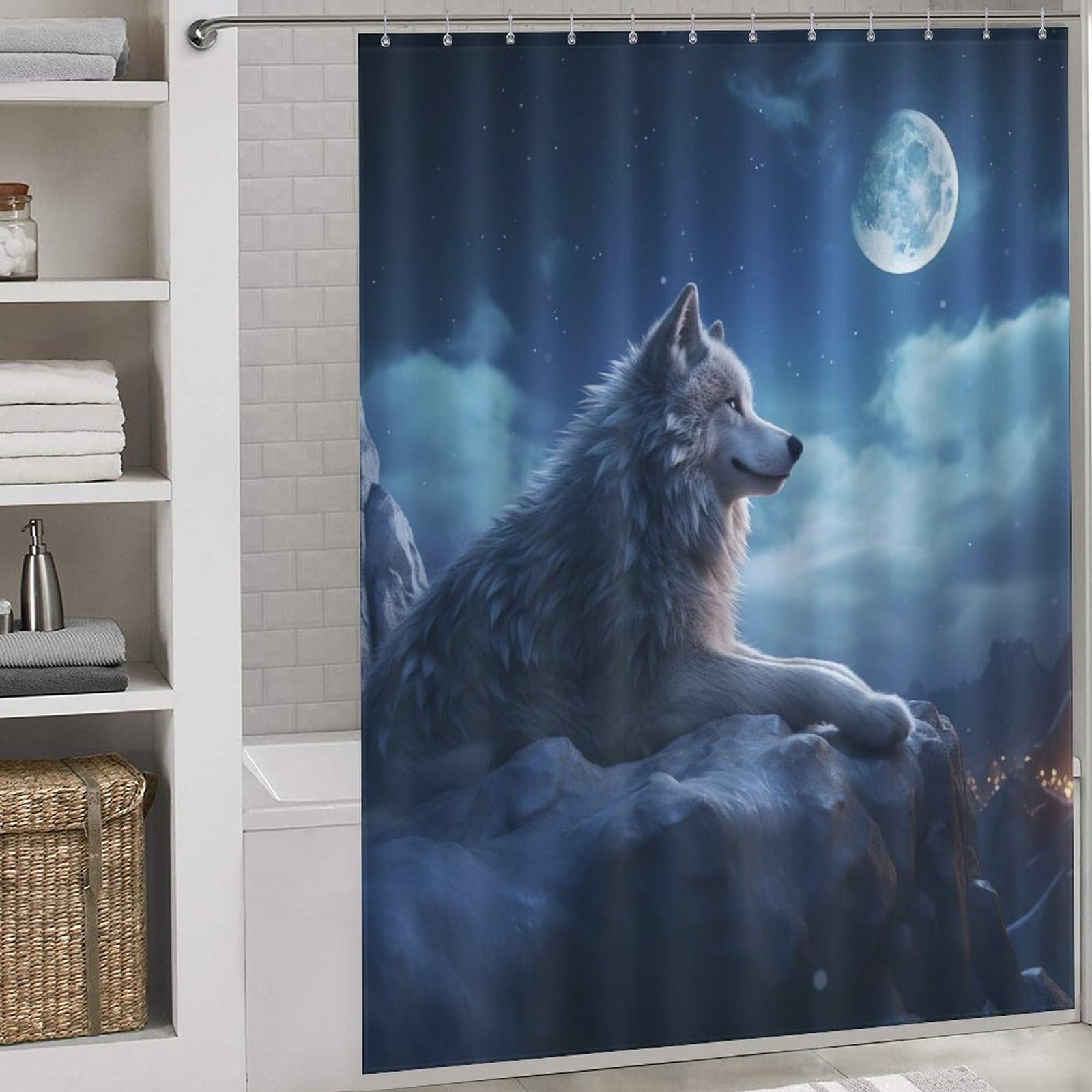 Rideau de douche renard imperméable lavable en tissu polyester 168x183 cm avec anneaux inclus