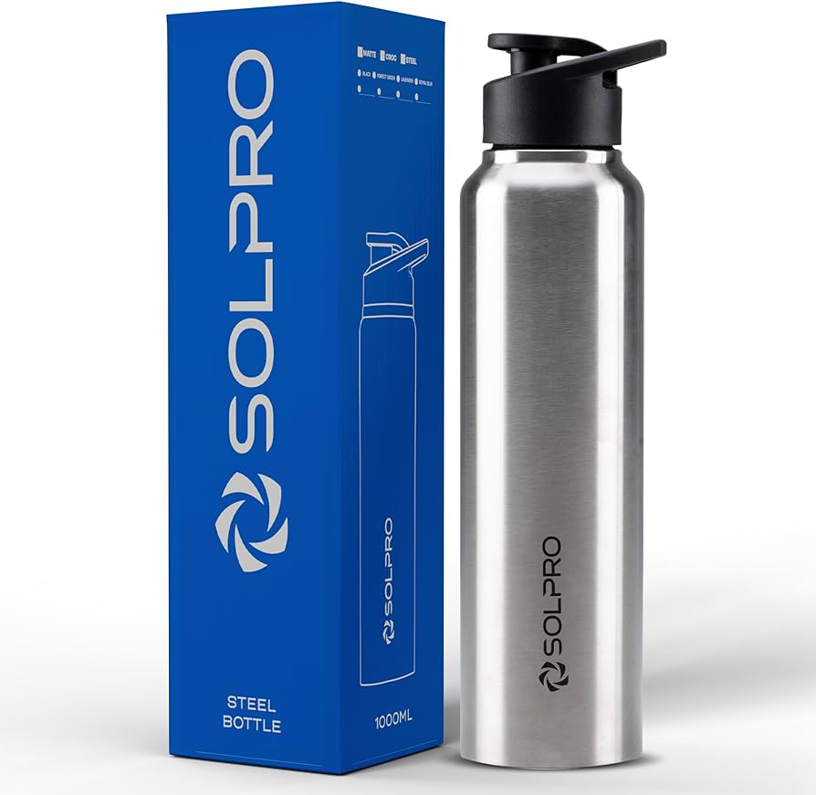 Solpro Titan Stainless Steel Water Bottle | 1000mL | Portable and Leak-Proof | Lightweight & Non-Slip Grip | Multipurpose uses for Home, Kitchen and T...