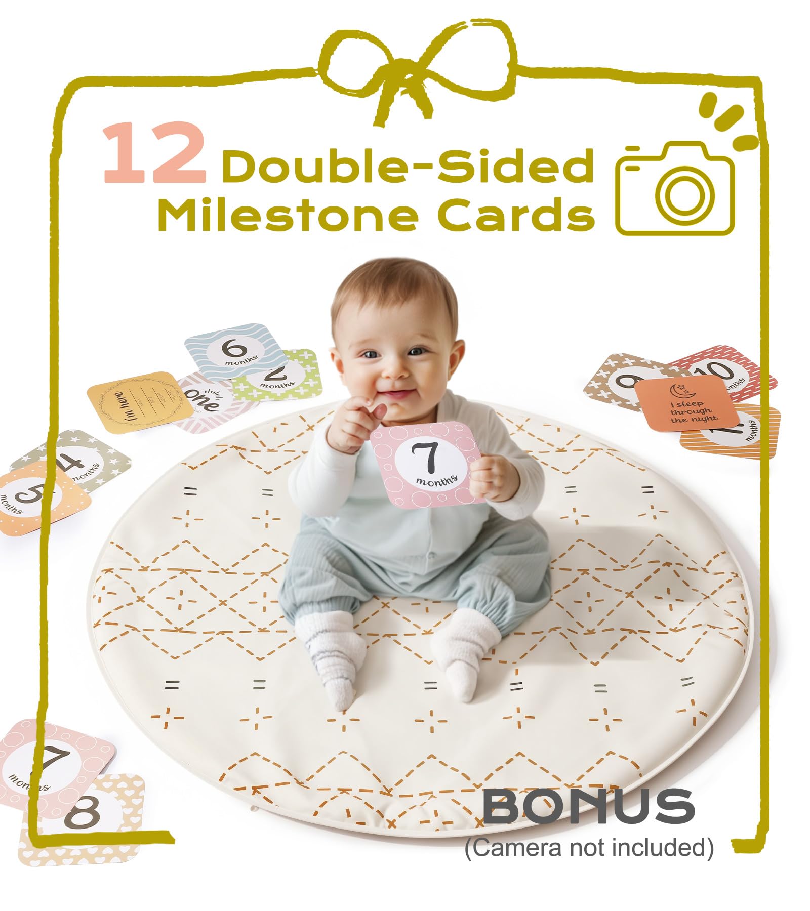 Tummy Time Activity Mat, Macrame Baby Play Gym Mat with 6 Detachable Toys and 12 Milestone Cards for Stage-Based Sensory and Motor Skill Development, Washable Play Mats for Infant, Non Slip Play Mat — Amazon image 5