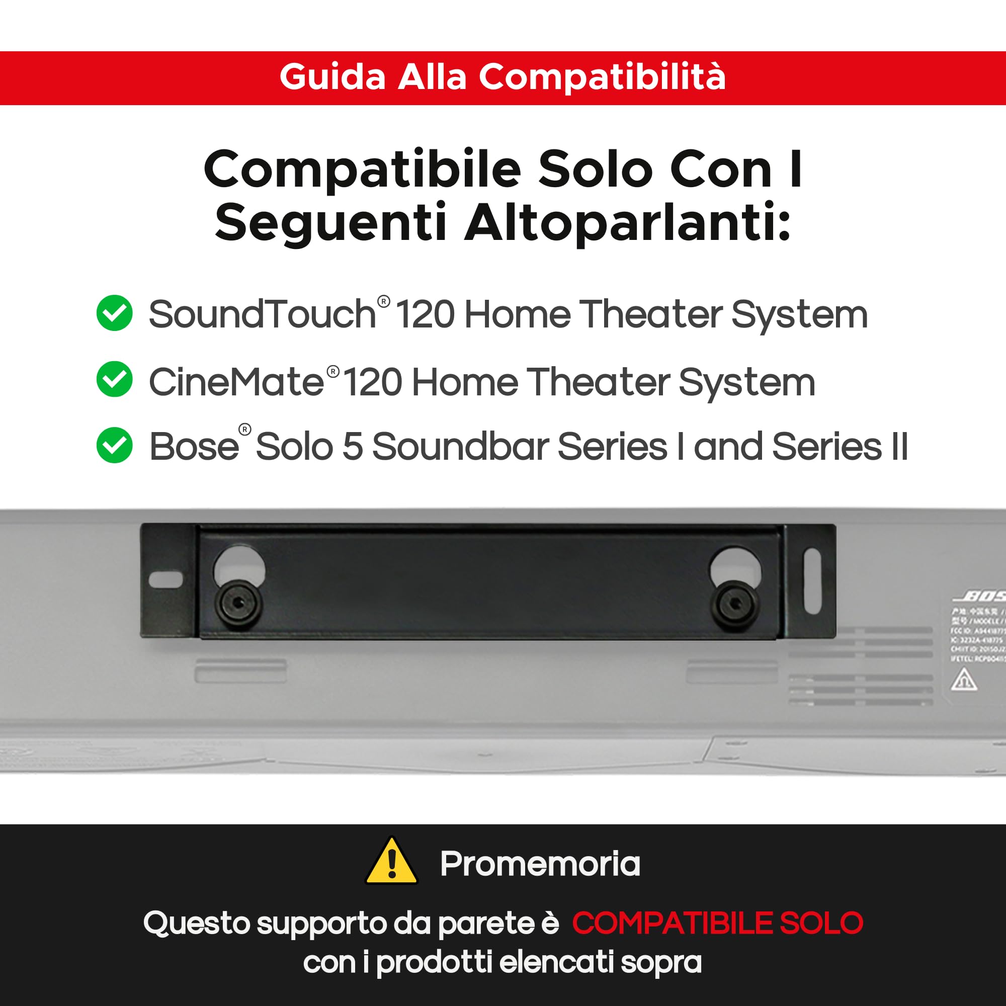 Solo 5 Supporto da Parete per Bose Solo 5 Sound Bar, Compatibile con la Solo Soundbar 2 Sound bar Series II, Kit Completo con Tutto il Materiale di Montaggio, Progettato nel Regno Unito