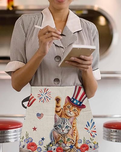 Miniatura 3 de DecorLovee Delantal de camarera con 3 bolsillos, diseño floral de primavera del 4 de julio, delantal de camarera del Día de la Independencia,