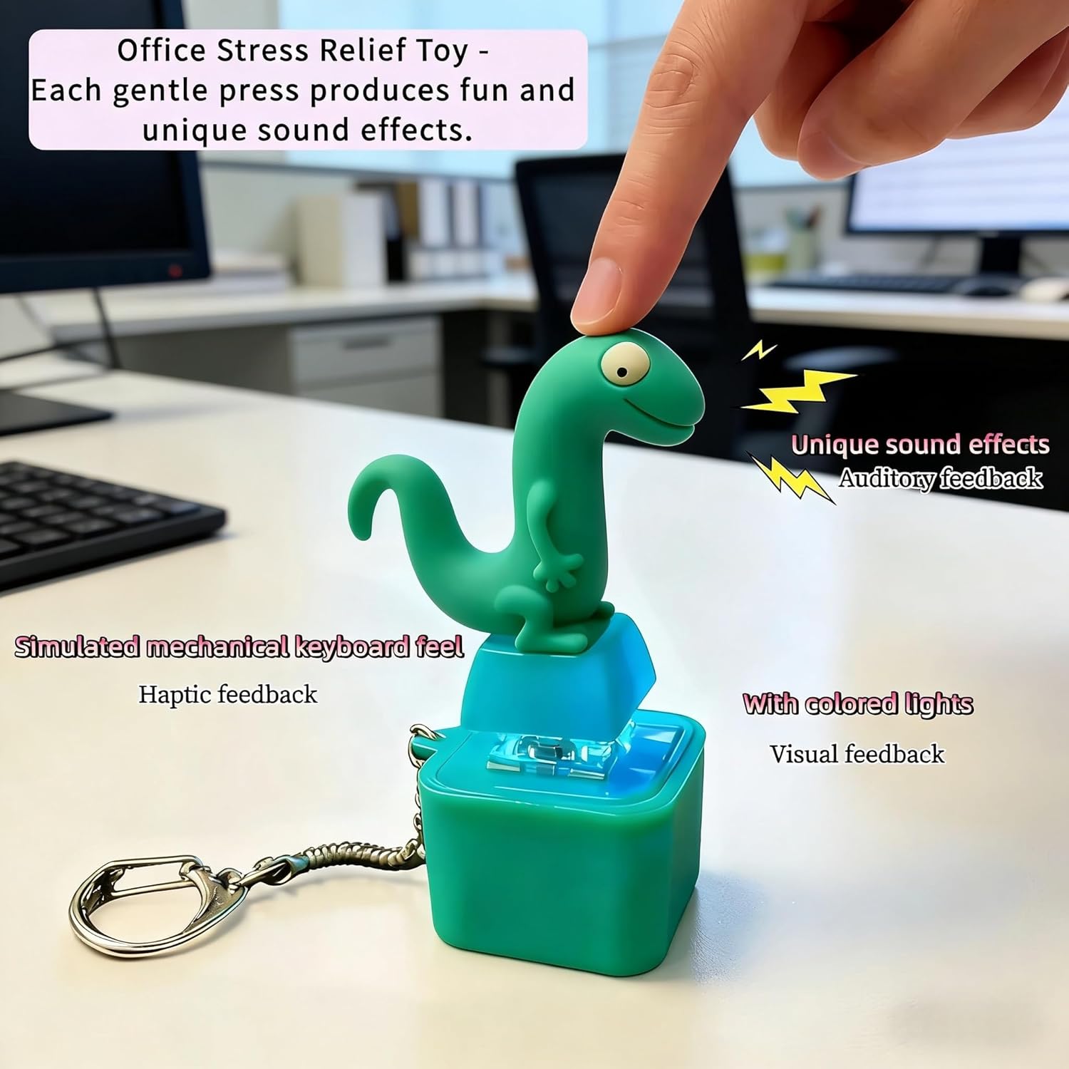 Lizard Button Keychain, Portable Keyboard Clicker with Colorful Lights and Sound , Fun Rechargeable Animal Fidget Toys (2PCS)