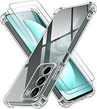 ivoler Clear Case for Realme C71 with Shockproof Protective Corners, 1 Mobile Phone Case with 2 Pieces Tempered Glass Protection Glass, Transparent Scratch-Resistant Protective Case Thin Soft TPU