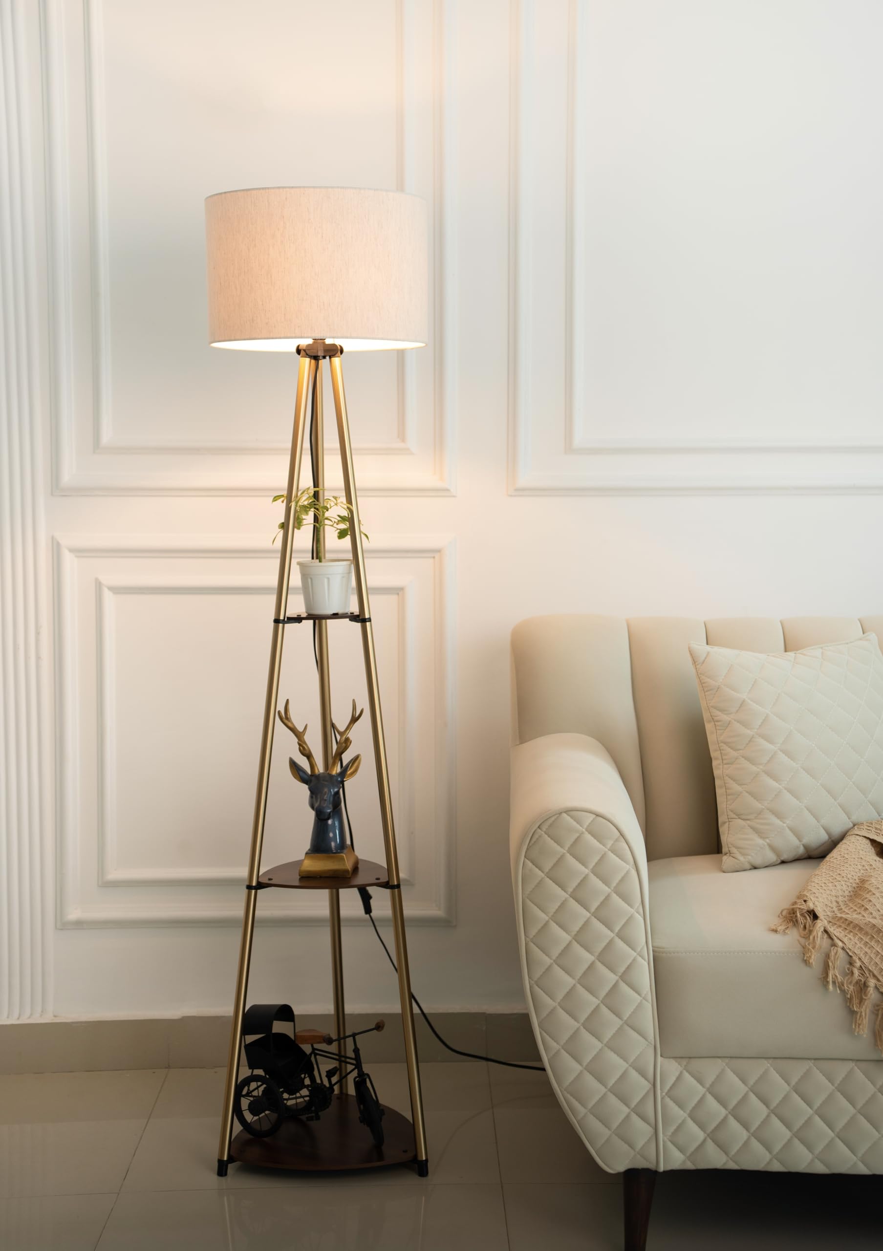 Divine Trends Brass Floor Lamp - 3 Shelves, 5 Feet Tall -1