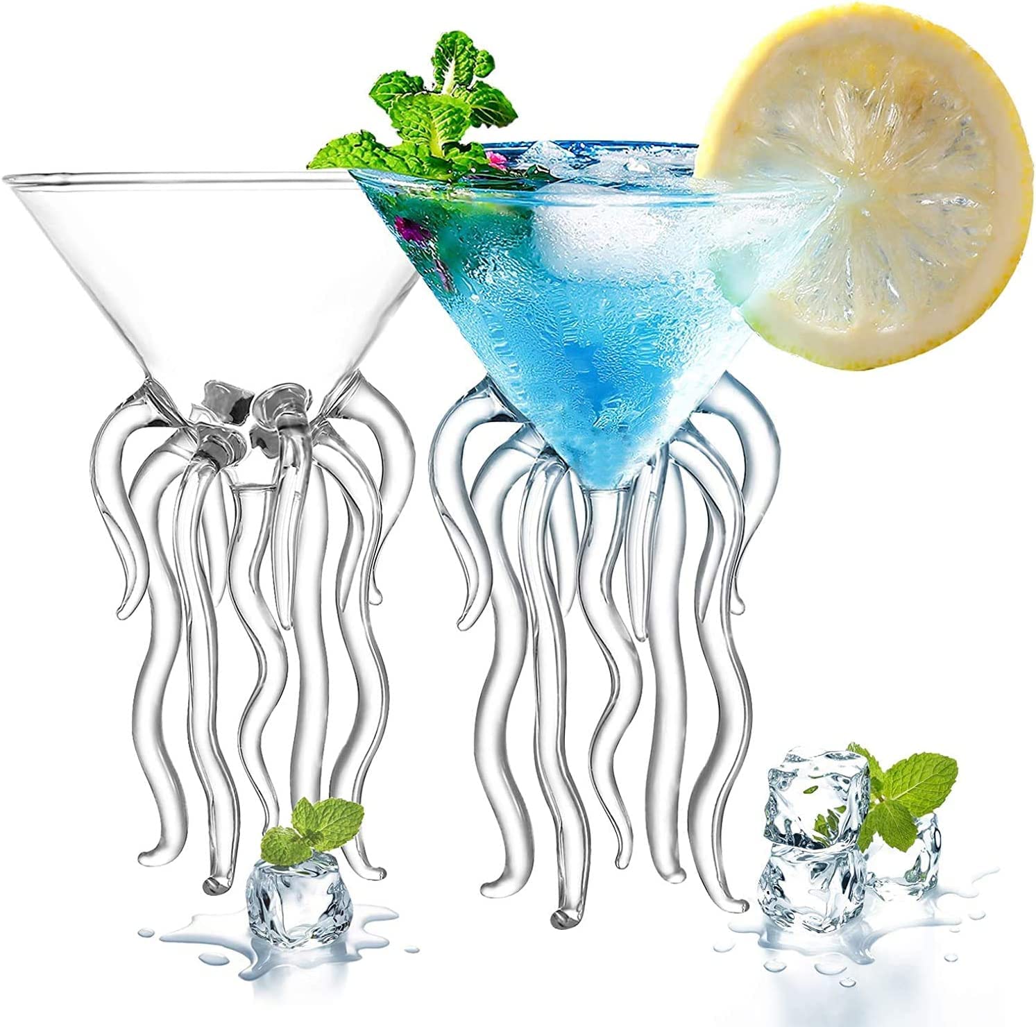 Set di 2 bicchieri creativi da 155 ml, per festa di Octopus, cocktail e cocktail, in cristallo trasparente di alta qualità, per casa, matrimoni e celebrazioni.