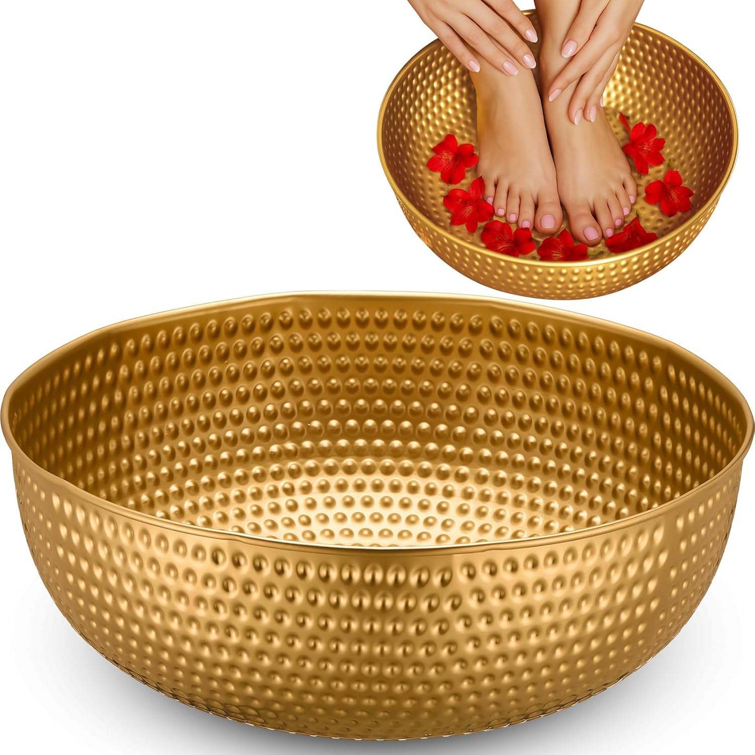 Pickmesh 2 Pcs Gold Hammered Bowls for Wedding Washing Foot Large Metal Decorative Serving Bowls Round Hammered Metal Bowl for Foot Washing Ceremony, Religious Ceremonies, 14 Inches