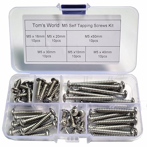 Juego de 60 tornillos autorroscantes de acero inoxidable 304 M5 x 0.394 in0.630 in0.787 in1.181 in1.575 in1.969 in 304, tornillos de metal para disponible en Yaxa El Salvador