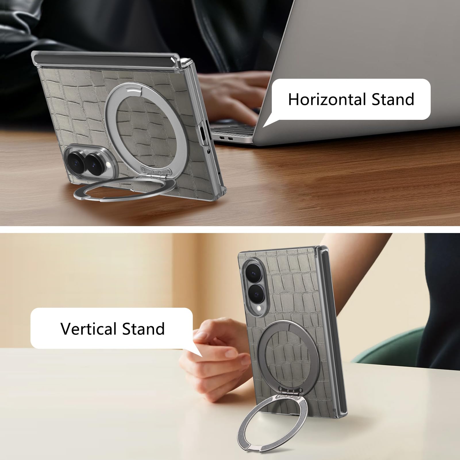 Custodia Cerniera Per Samsung Galaxy Z Fold 8, Coccodrillo Anello