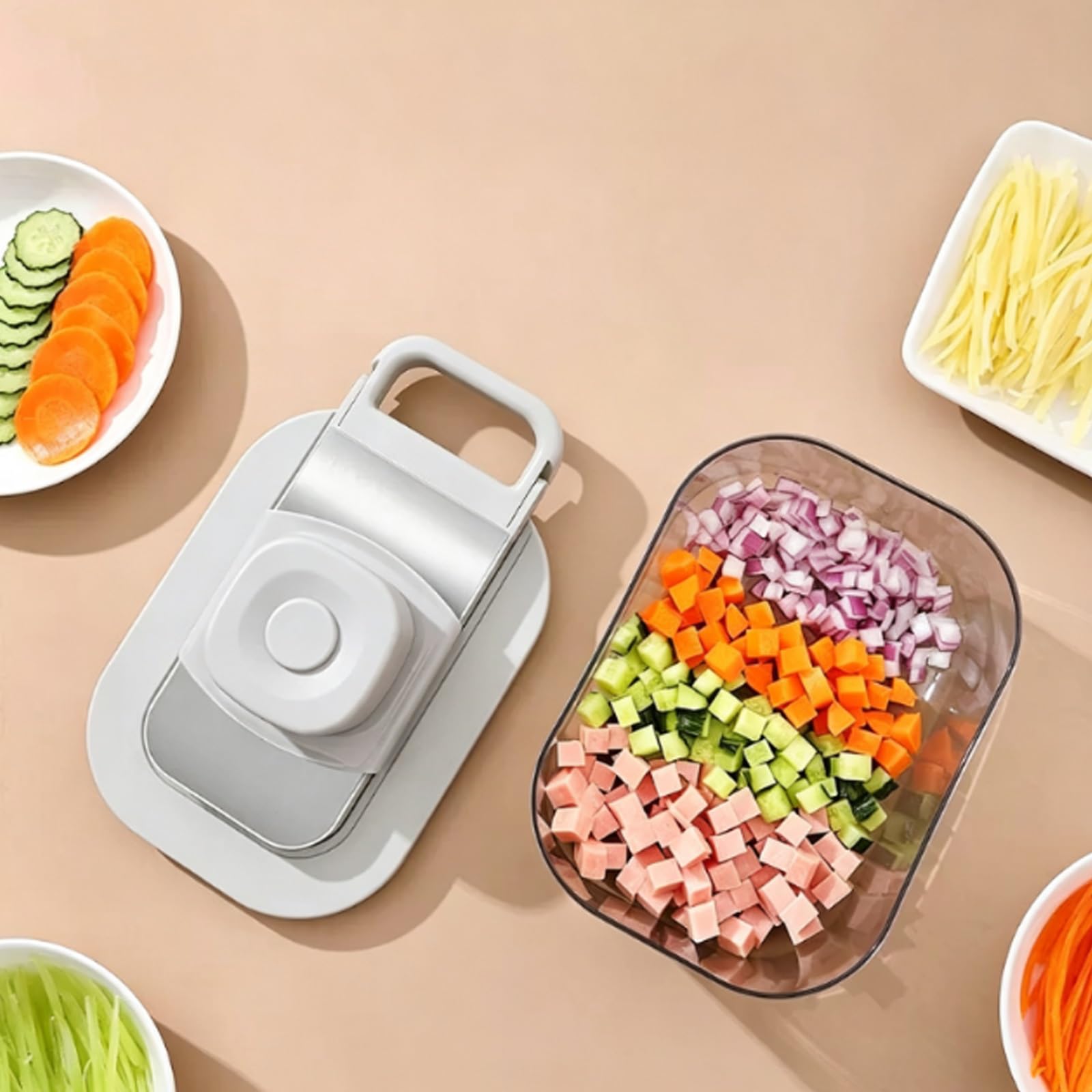 Mandolina de Cocina Profesional 9 en 1 De Acero Inoxidable, Picadora Verduras 9 en 1, Protector Manos Resistente, con Recipiente y Cuchillas Intercambiables Acero Inoxidable