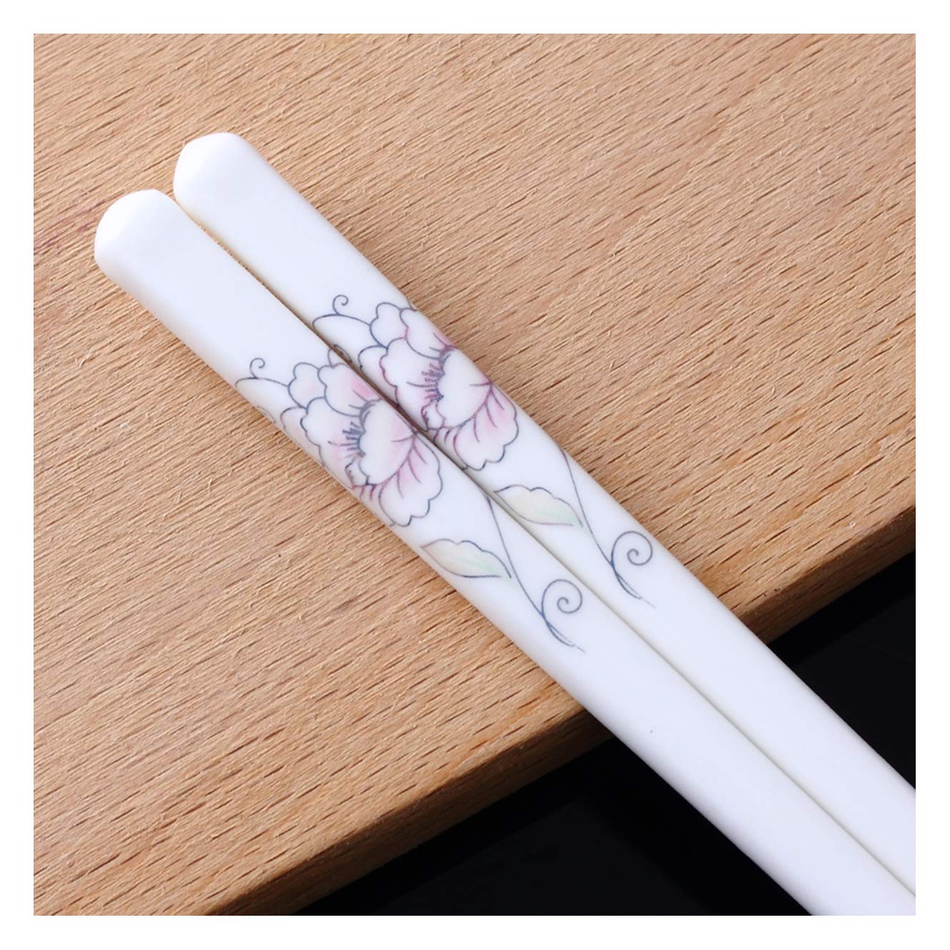 Baguettes Chinoises en Porcelaine et céramique, Faites à la Main (Pivoine) – Lot de 5 Baguettes réutilisables et lavables au Lave-Vaisselle – 24,5 cm/9,5 Pouces E (C)