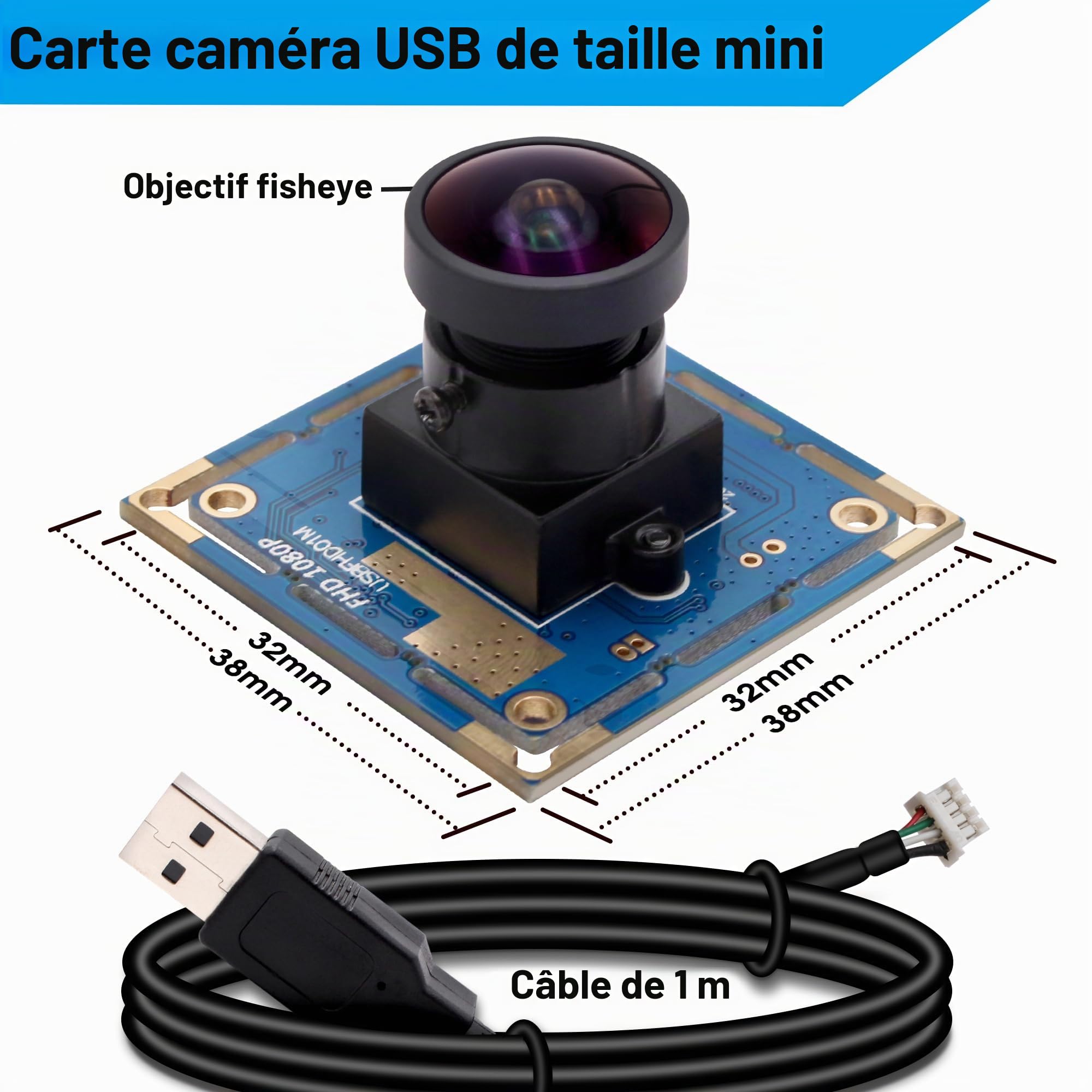 Svpro Webcam Grand Angle 170 degrés Fisheye Camera USB Full HD 1080P 30fps Caméra Web pour Linux/Windows/Android