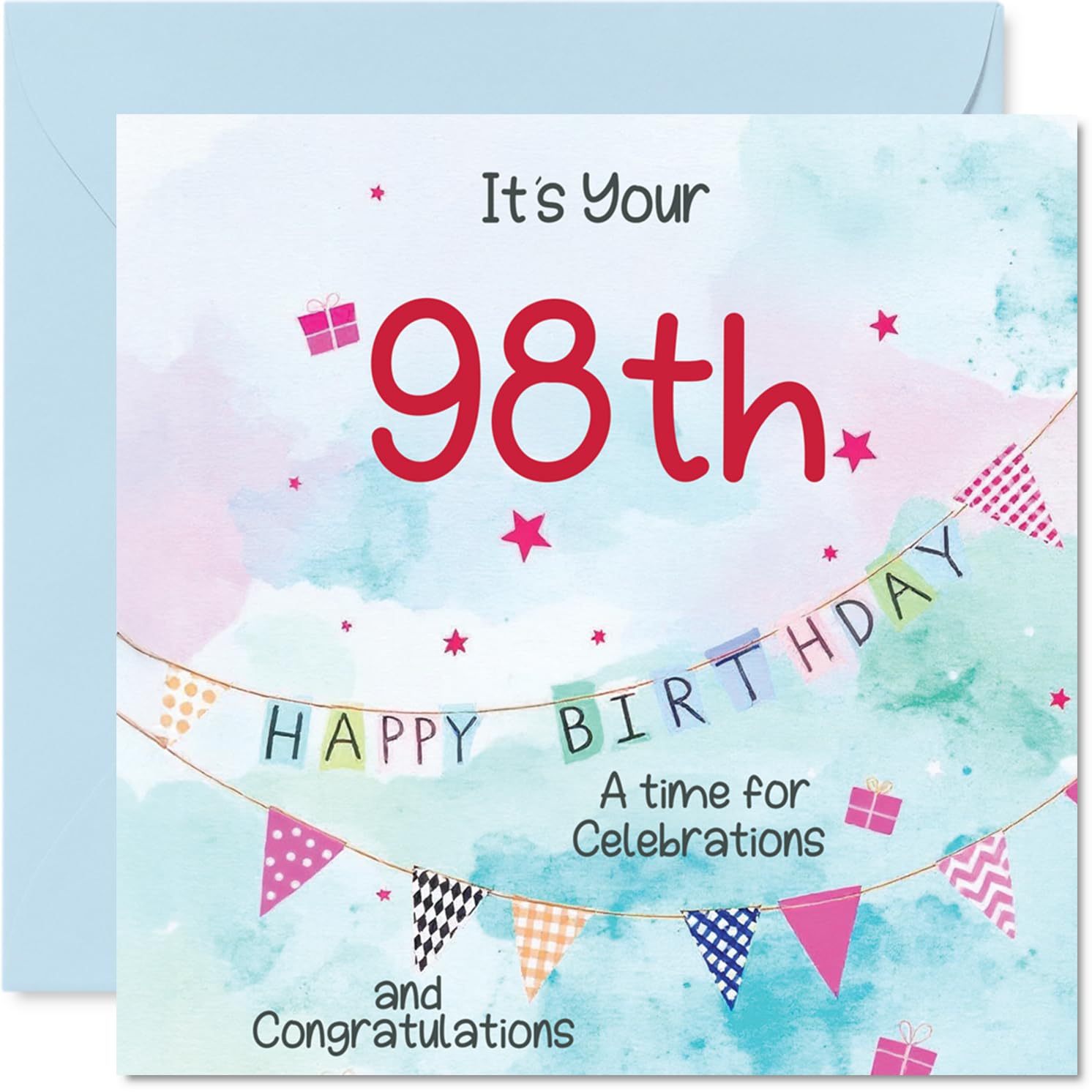 98th Birthday Cards for Men - Party Bunting - Happy Birthday Card for 98 Year Old Man Grandpa Great Grandad Grandad Uncle, 145mm Bday Greeting Cards
