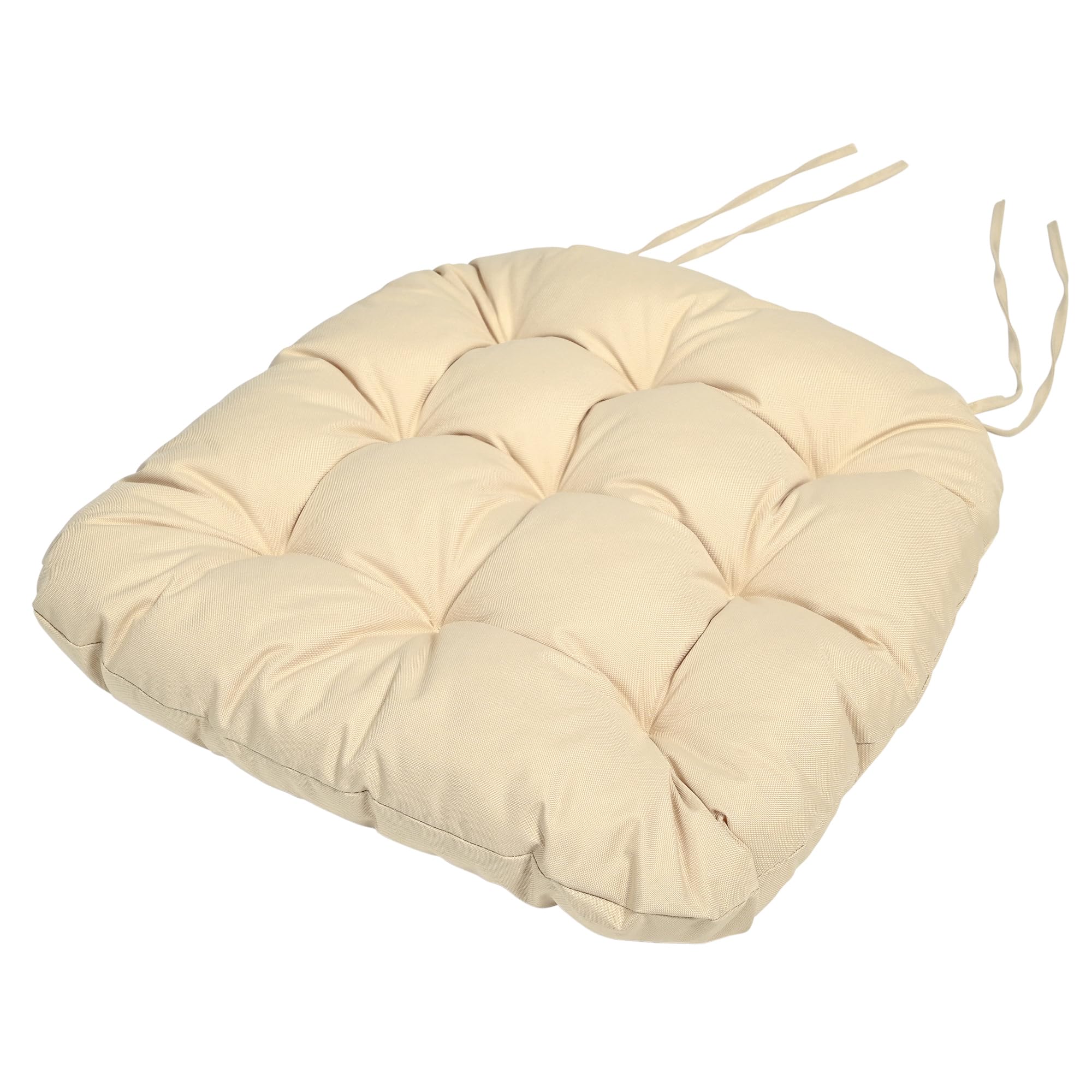 SOFTILLO Waterproof Chair Cushion With Ties - 46x48x8cm - Indoors/Outdoors Seat Pads Cushion Pad - Water Resistant Material, Foam - For Garden Kitchen Dining Living Room Patio - Natural
