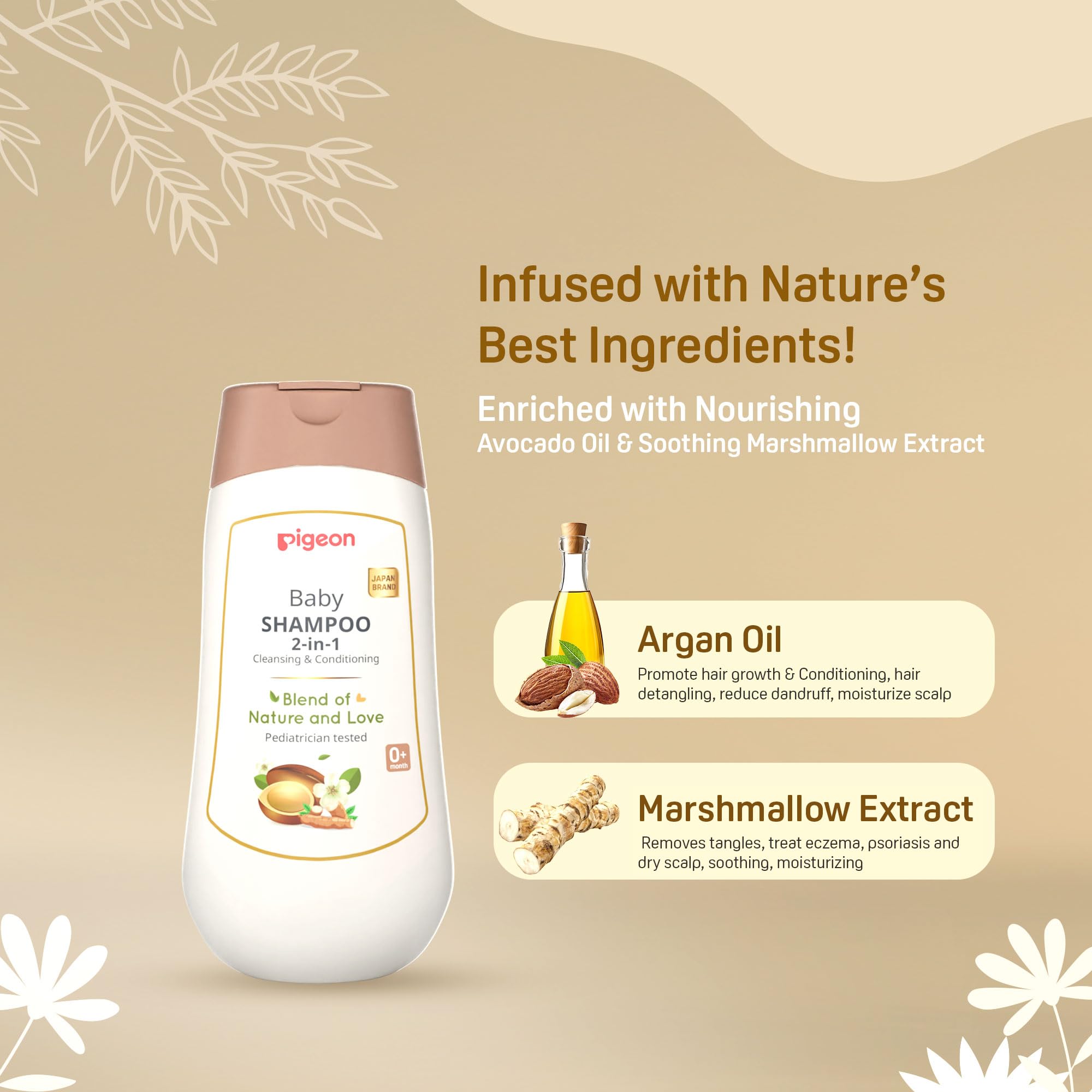 Pigeon 2-in-1 Baby Shampoo For Cleansing & Conditioning, Enriched With Avocado Oil & Marshmallow Extract, Parabens Frew, SLS & SLES Free - 200 ml 2