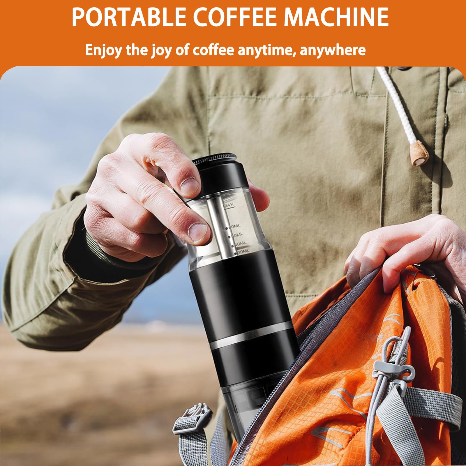Cafetera Portatil para café molido compatible al aire libre, Cafetera Express 18 bares de accionamiento manual, Cafetera Espresso sobre la marcha, ultra-pequeño para viajes Camp