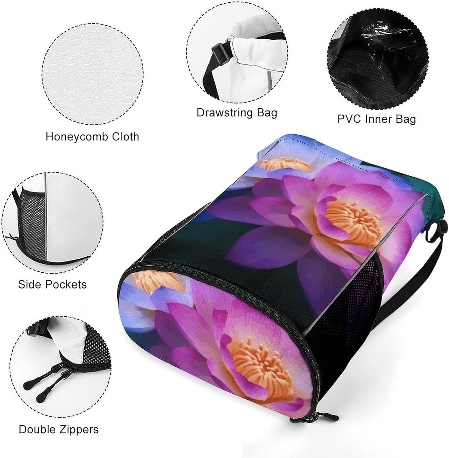 チュニック バックパック 大容量 フラワープリント スポーツ リュックサック ドライ ウェット セパレーション バックパック ハイキ