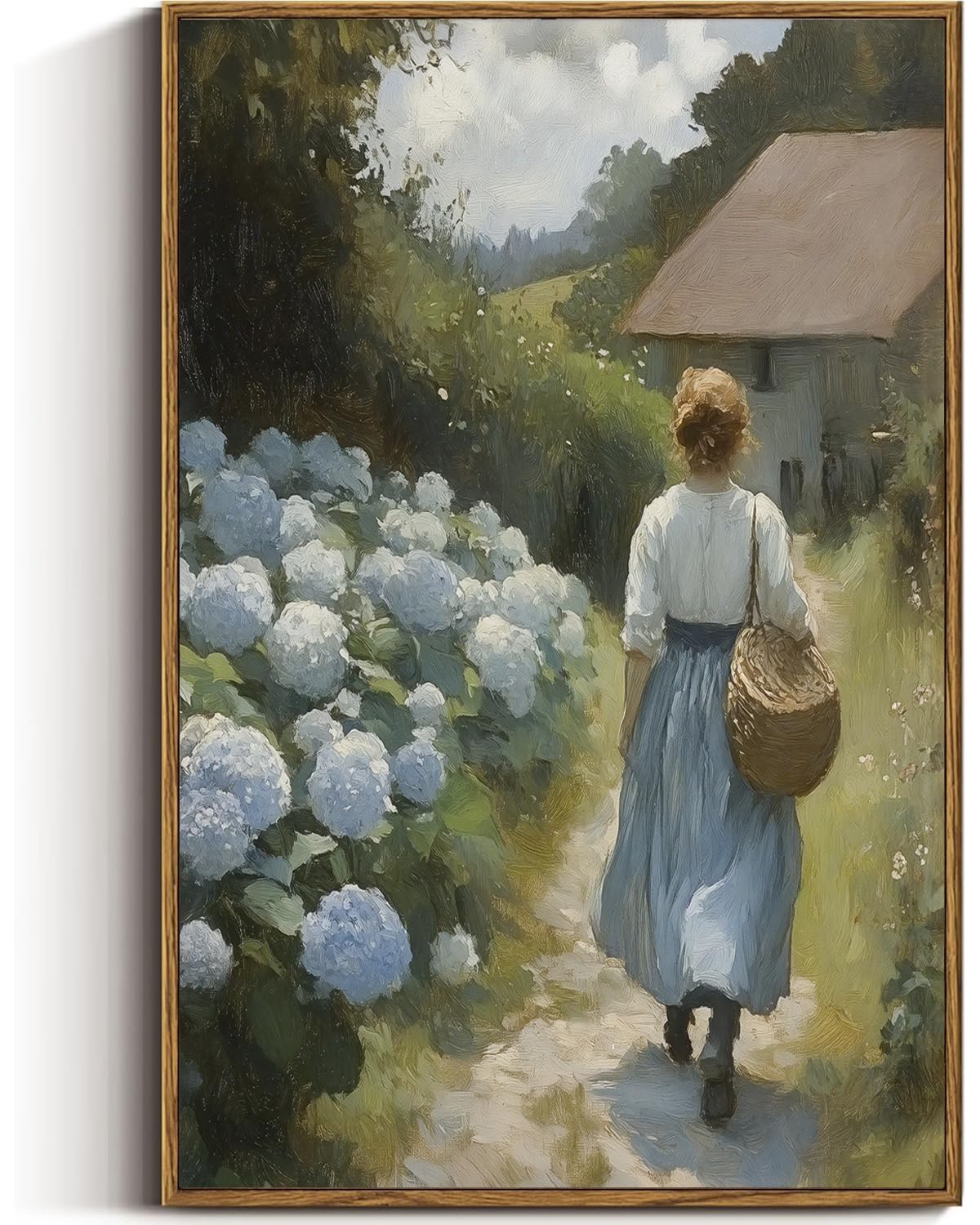 MTFBWY Blue Hydrangea Wall Art Framed, Vintage Floral Canvas Wall Art, Romantic Cottagecore Wall Decor, Soft Farmhouse Painting Picture Prints for