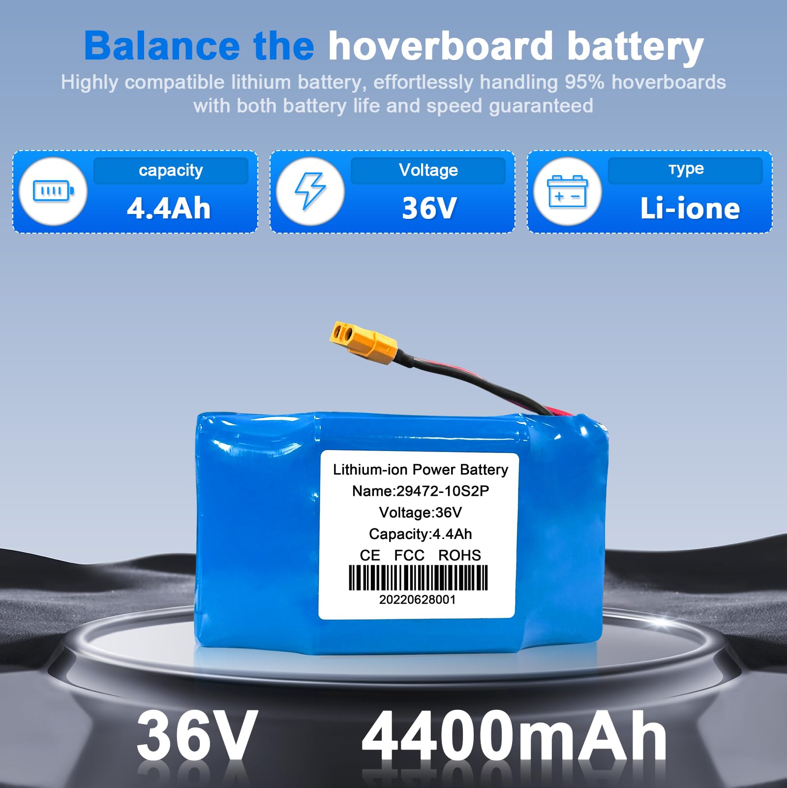 Ersatzakku Elektroroller HJGHY 36V Lithium-Ionen Akku-Ersatz Für Hoverboard & E-Roller - 2400-5200 MAh, Mit XT60 Stecker Hoverboard Akku
