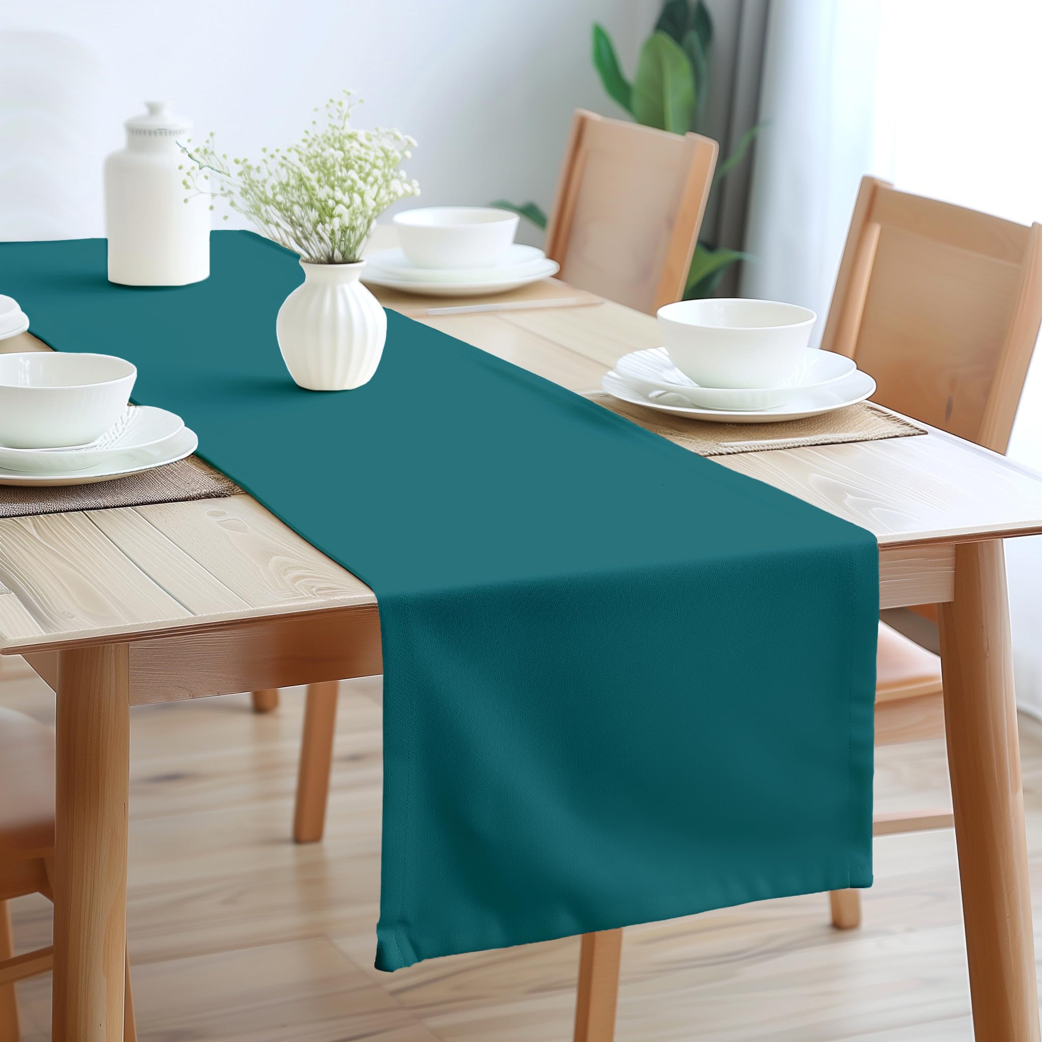 Encasa Camino de Mesa Tamaño 32x183 cm | Tela de Lona de Algodón | Color Sólido Azul Blue | Lavable a Máquina y Duradero