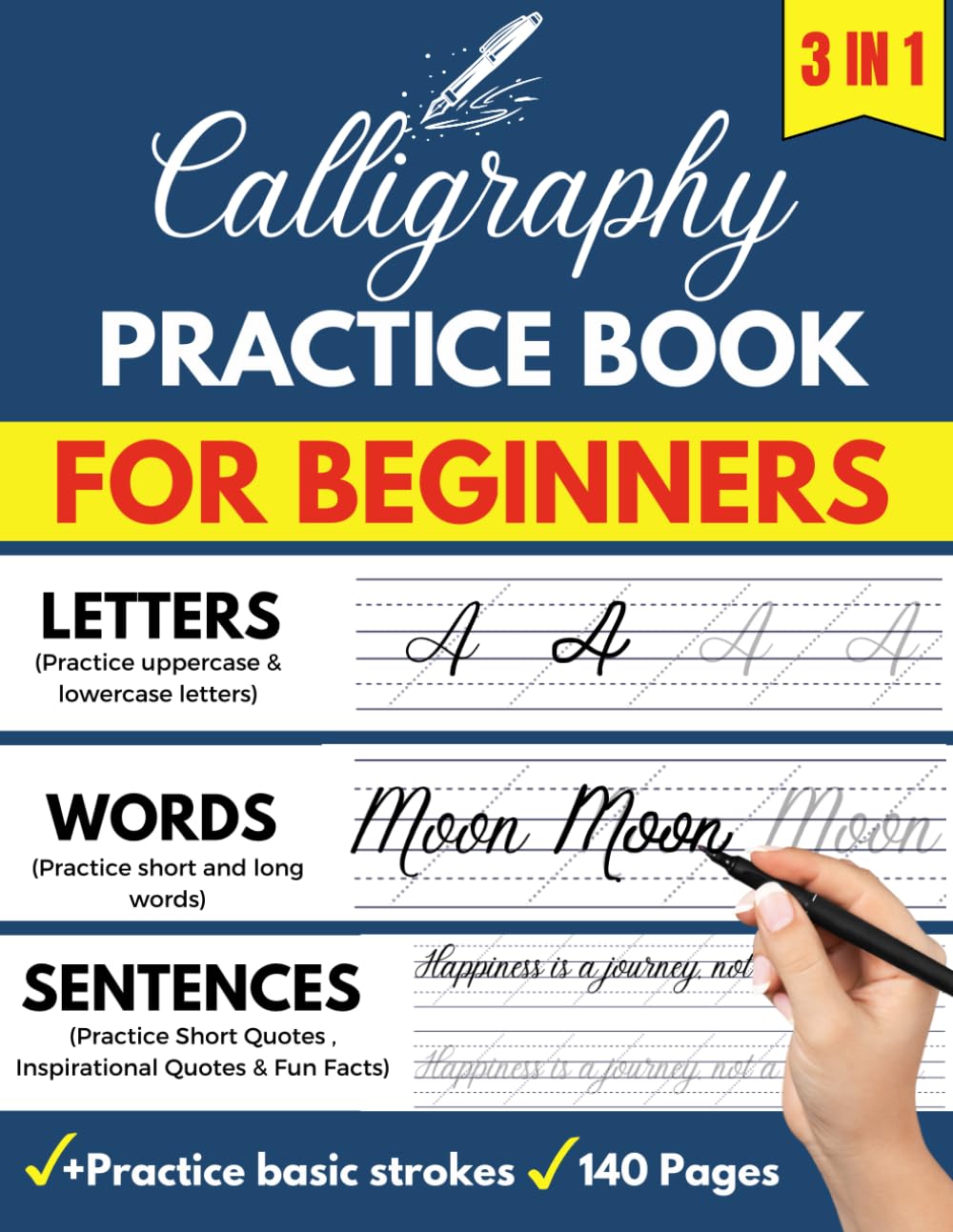 Calligraphy practice book: Modern Calligraphy and hand lettering for adults and kids, penmanship workbook for beginners to learn writing skills