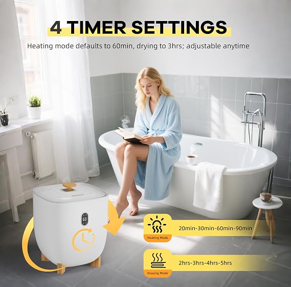 Takywep Towel Warmer for Bathroom, 20L Towel Dryer Heater Blanket Warmer with Drying & Heating Modes, Led Display, Telescopic Rod for Blankets, Towels & Robes
