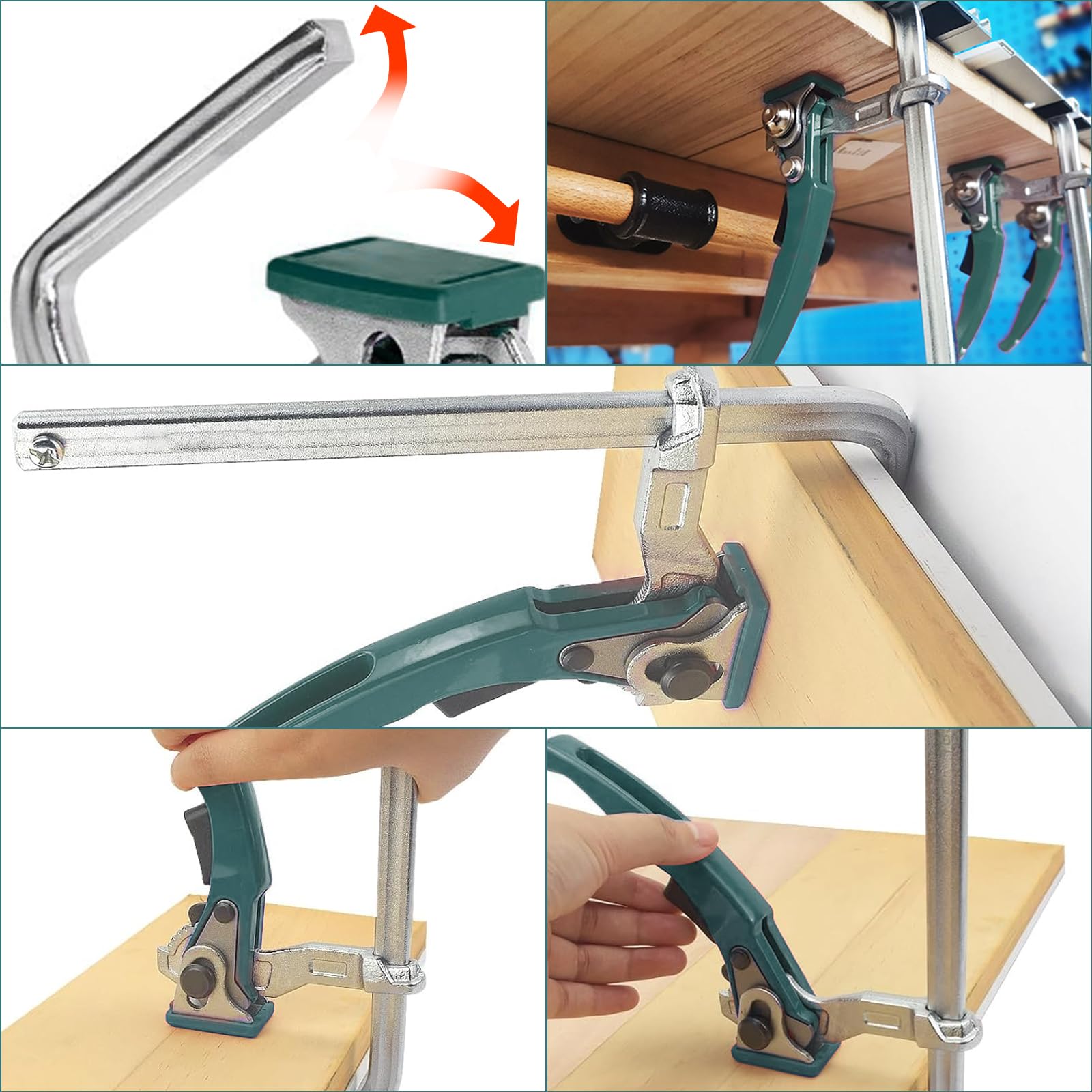 2 Stk Hebelzwinge, Ganzstahl Tischzwinge mit Hebelgriff, | Schnellspanner Zwinge mit 160mm Kapazität und 60mm Kehlentiefe zum Schneiden, Schleifen, Grün