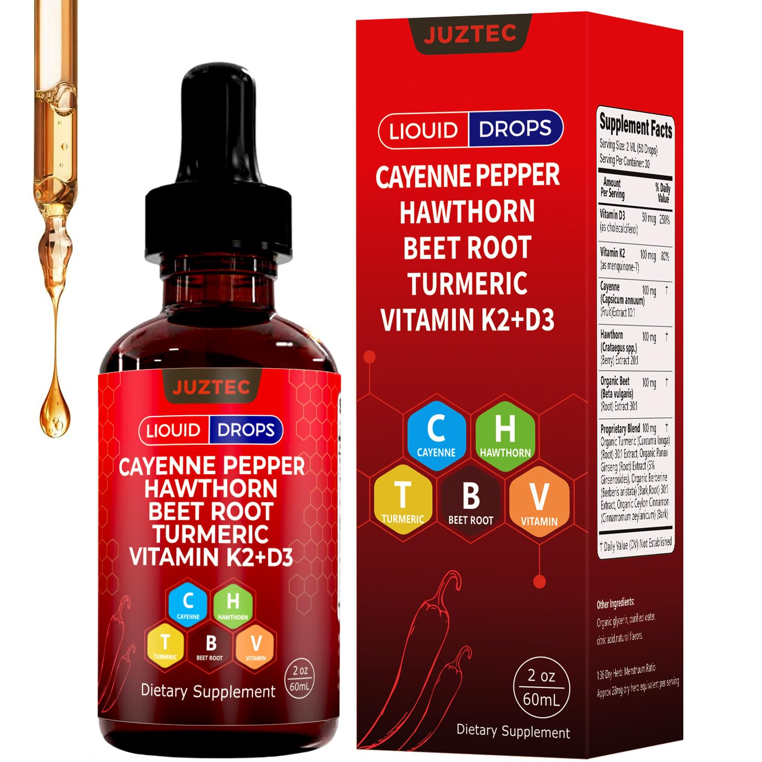 Juztec Suplemento Fitoterápico de Pimenta-Caiena com Espinheiro e Raiz de Beterraba 60 mL, 1 frasco