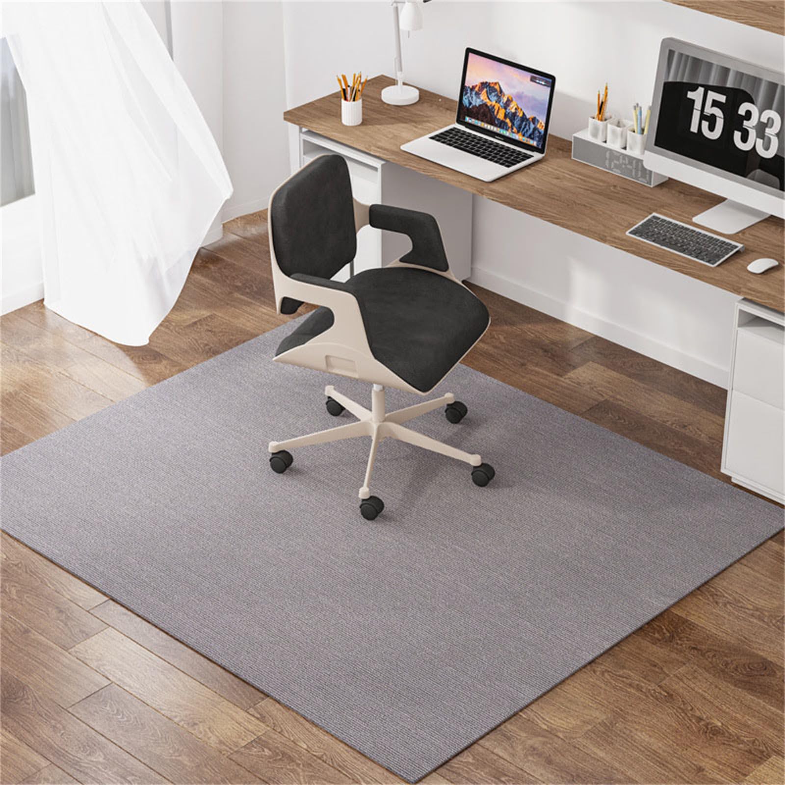 Hixingo Office Chair Mat for Carpeted and Hardwood Floors, Solid Colour Non-Slip Rolling Chair Desk Rug TPE Carpet Floor Protecto-Easy Glide (Light grey,80 * 120cm)