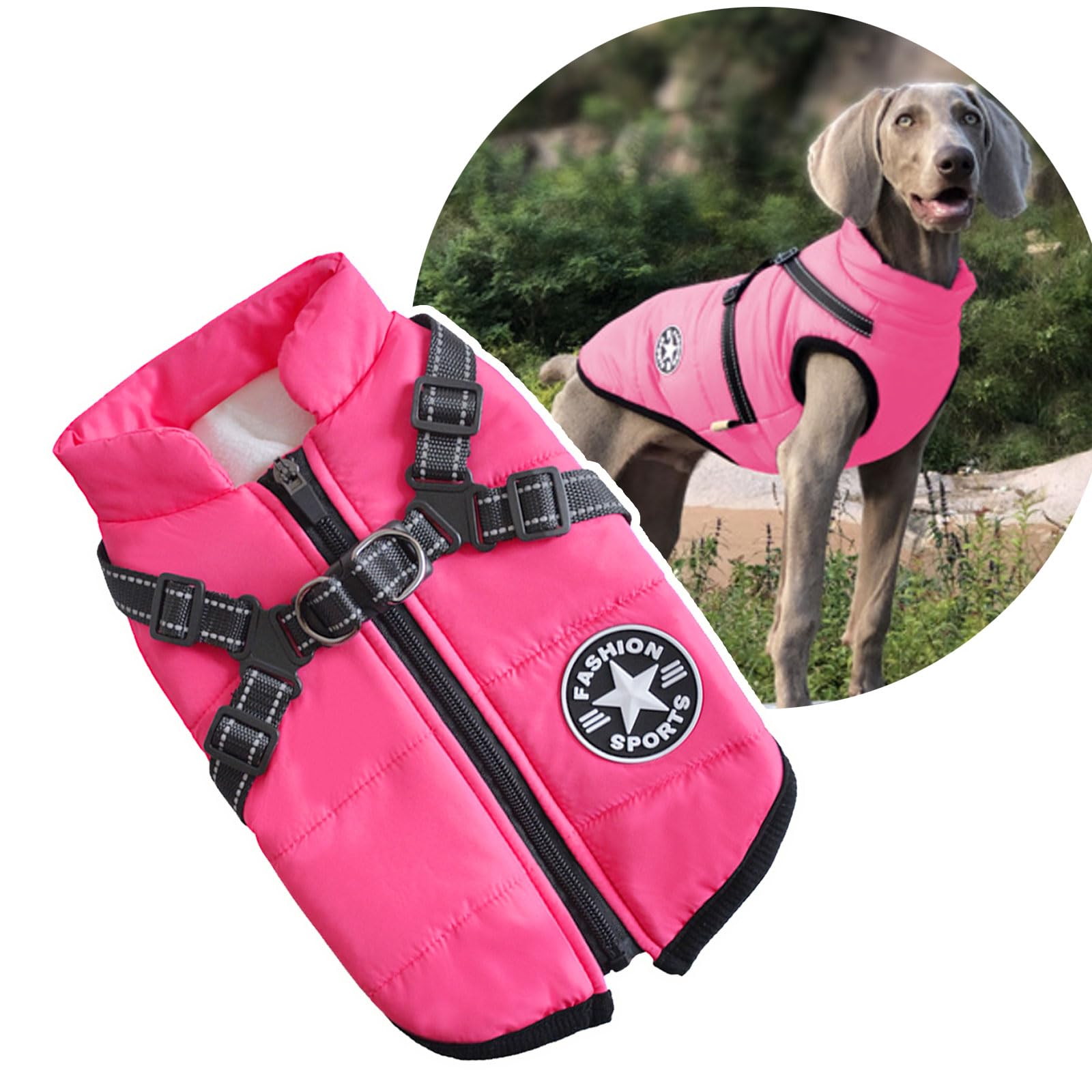 2 in 1 Dog Clothes for Large Dogs, Winter Warm Dog Coat Jacket Vest, Pet Coat Harness for Large Dogs, (Pink)