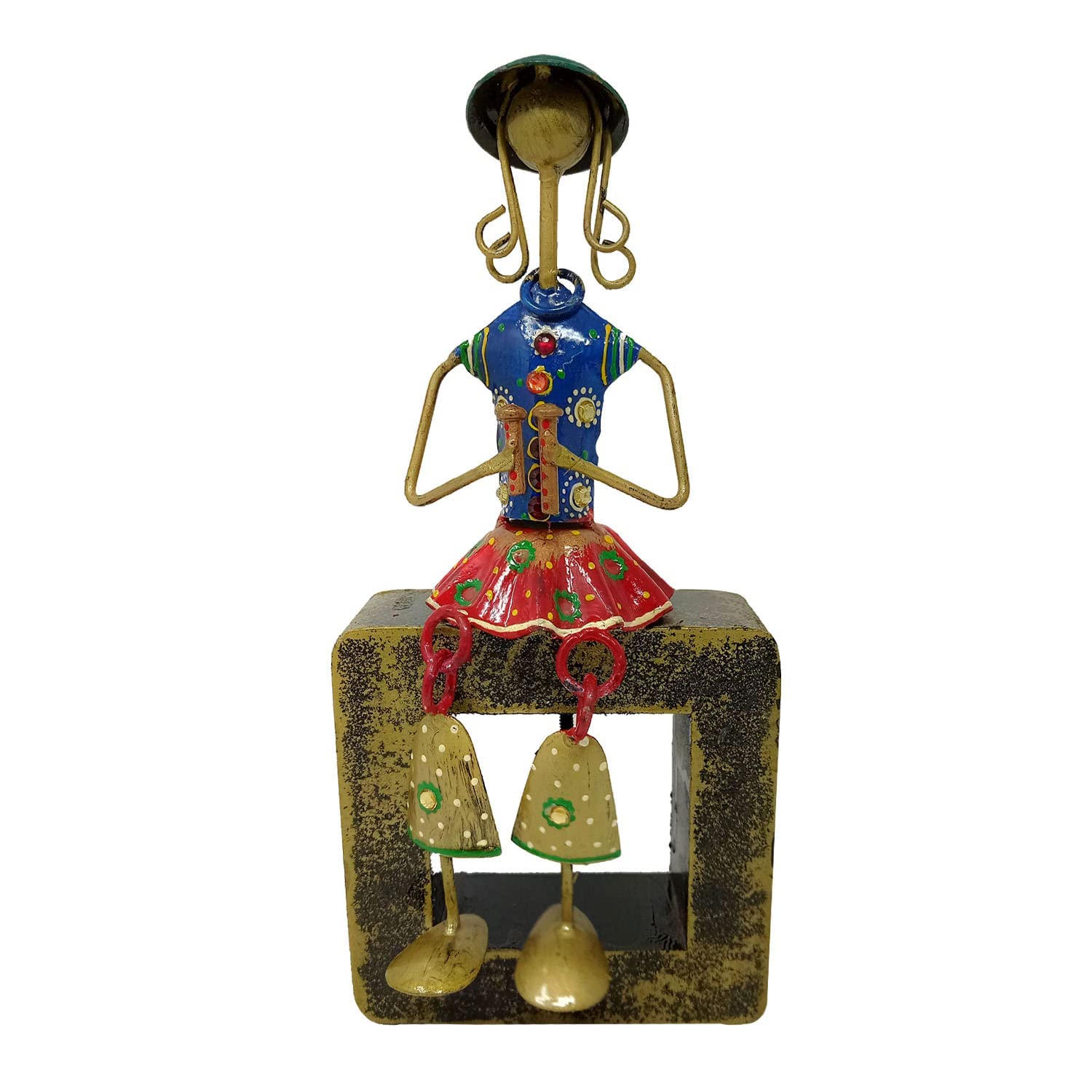 Opperste home decor Handcrafted Cast Iron Tribal Musician with Musical Instrument- Statues Figurines Showpiece for Wall Shelf Table [11x5 Inch - Color May Vary]