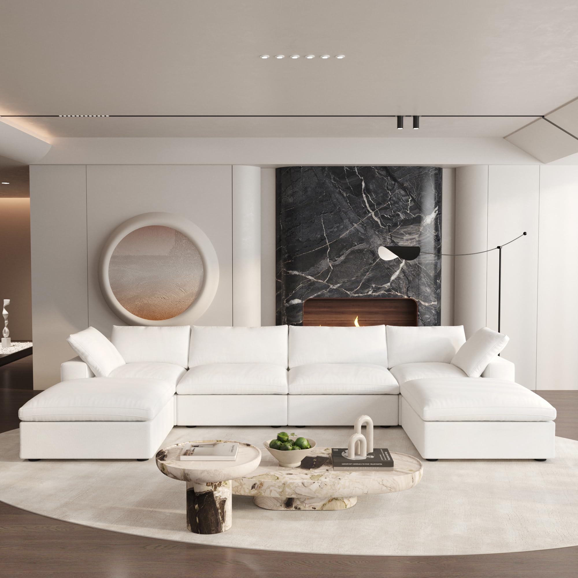 WJShome Cloud Modular Sectional Sofa Couch with 2 Storage Ottomans,160.6" U Shaped Couch,Minimalist Wide Deep Seat Convertible Couches for LivingRoom, Covers Washable&Replaceable,White