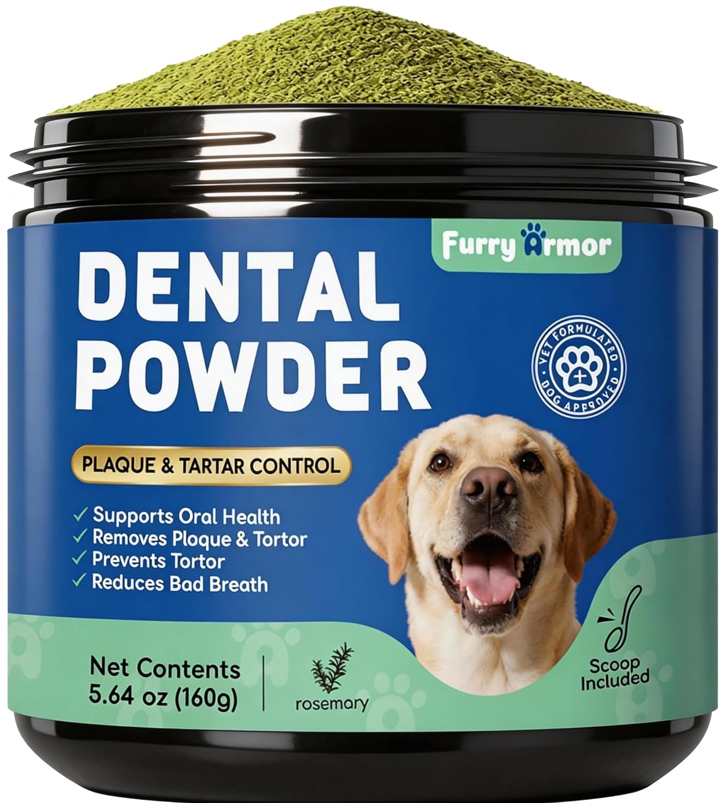 Dog Dental Powder for Dogs & Cats - Enzymatic Teeth Cleaning Powder with Mint, Plaque & Tartar Remover, 60-Day Supply, Vet-Recommended Breath Freshener 5.64oz（160g）