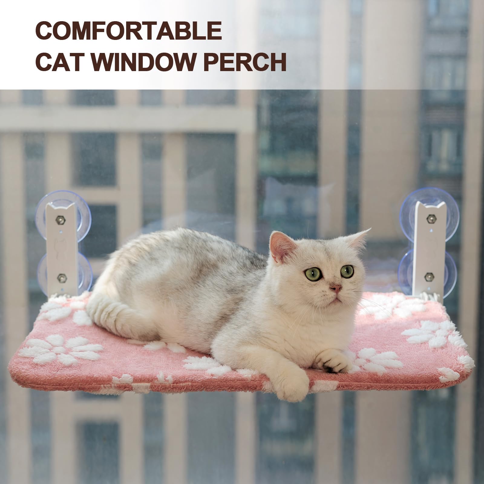 Percha para ventana de gato, hamaca plegable para ventana de gato con bonita cubierta de flores texturizada 3D y ventosas fuertes, cama inalámbrica para gatos de interior (rosa, grande)