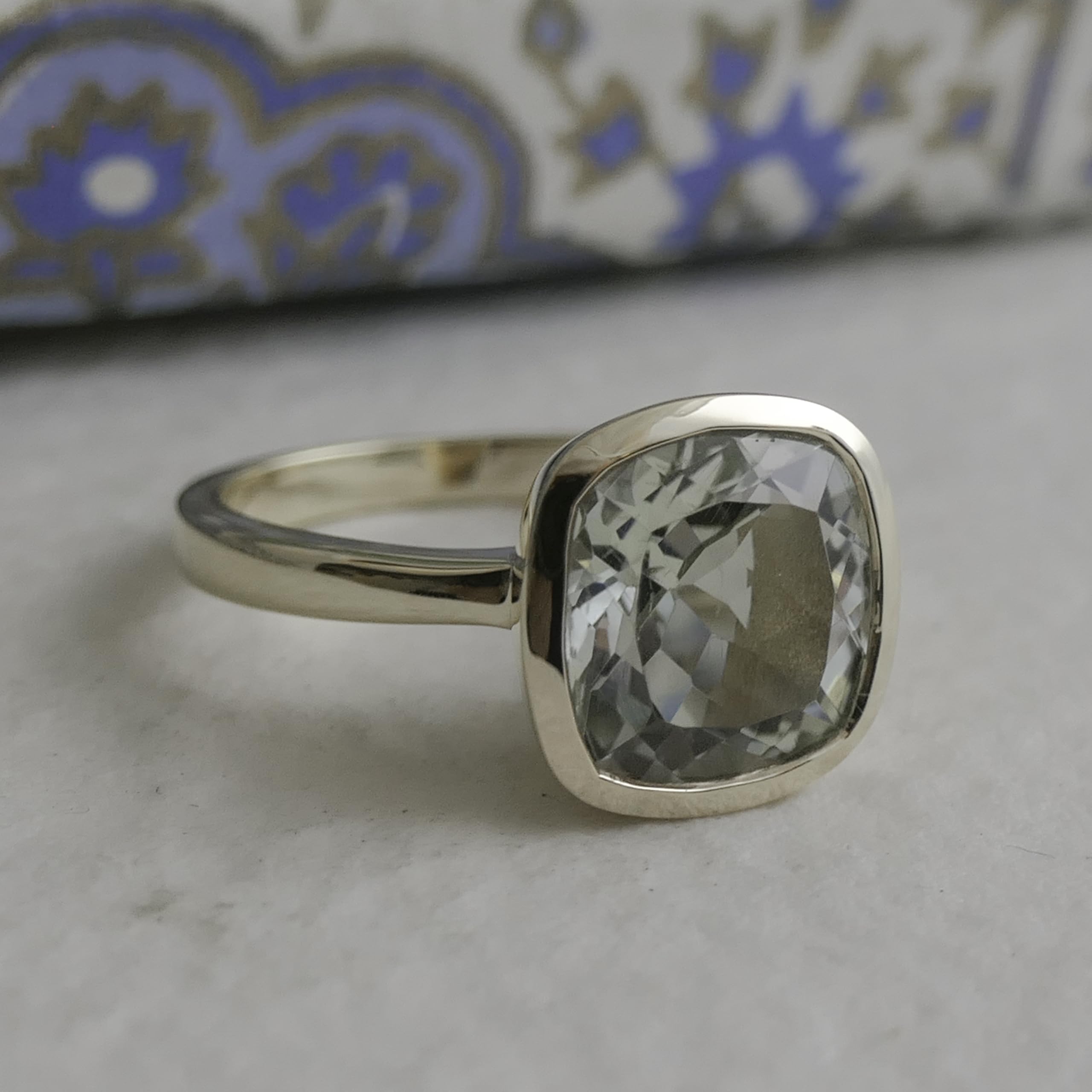 Grüner Amethyst Kissenschliff Vergoldet Sterling Silber Ring - Natürlicher Edelstein - Geburtstagsgeschenk – Handgefertigte Geschenkideen für Frauen