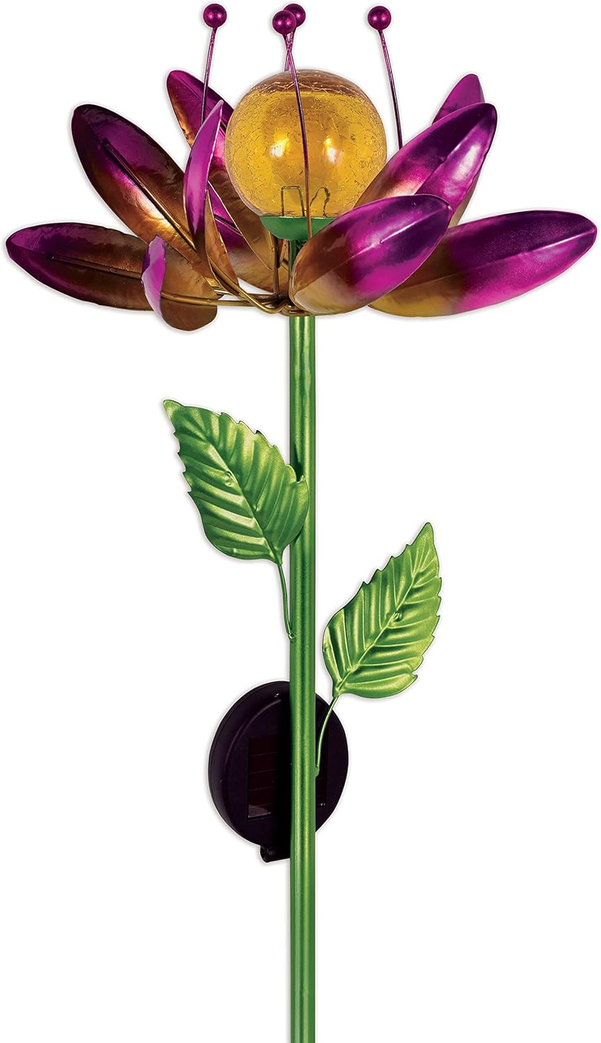 Sunset Vista Designs 93817 Solar Collection-57-Inch Lighted Spinner Stake, Pink Flower