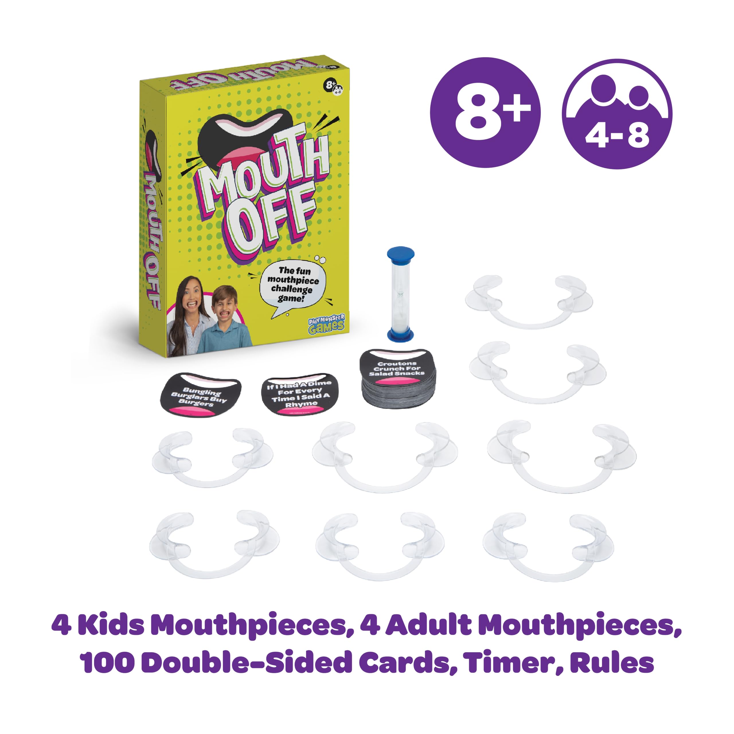 Gioco di carte Mouth Off - Giochi per famiglie per bambini e adulti, indovina la frase prima che scada il timer, notte di giochi in famiglia, 4-8 giocatori, età 8+