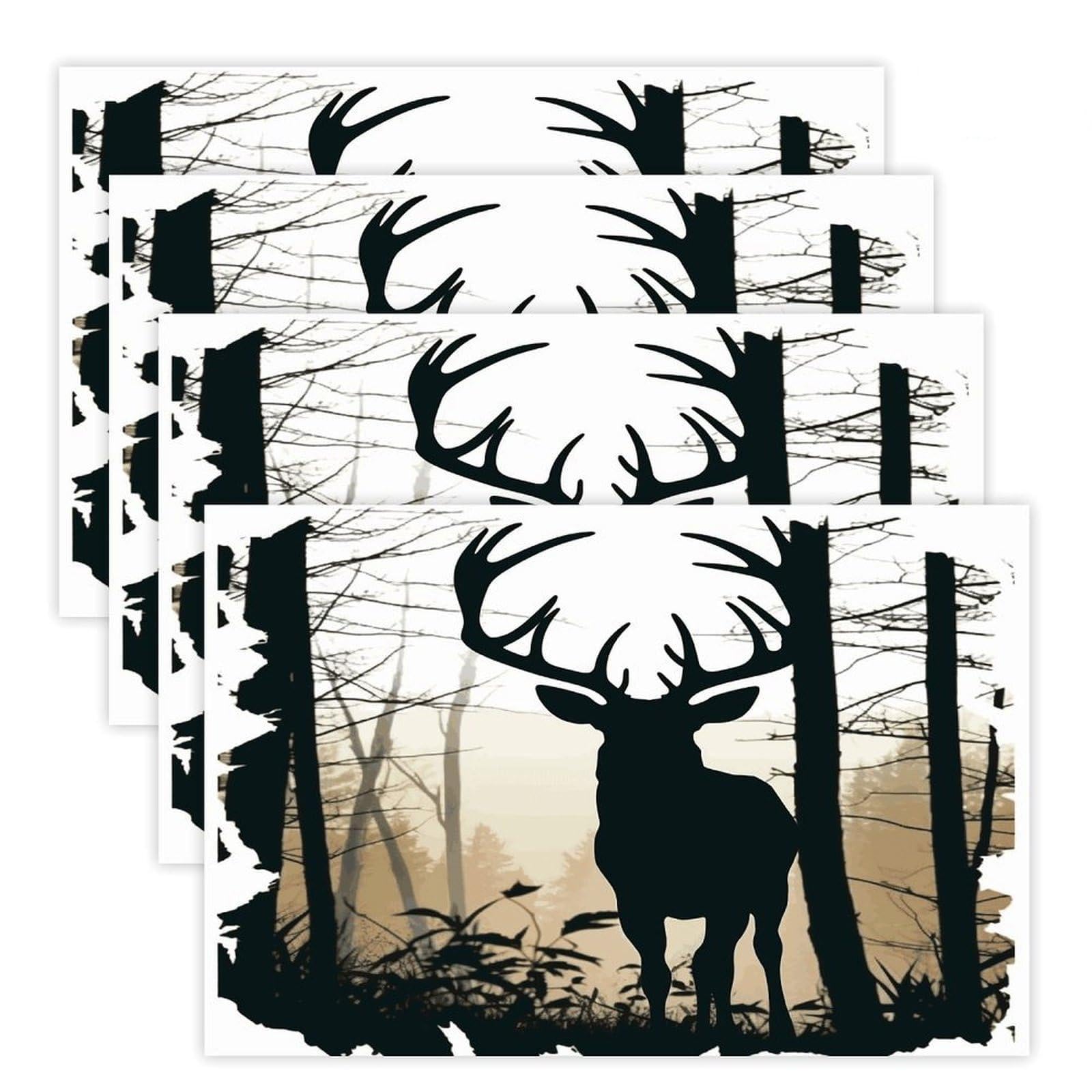 Placemats Set of 4 Placemats Deer Silhouette Placement Mats for Dining Table Place Mats Suitable for Personal Dining Tables Dinner Parties BBQ Weddings