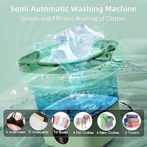 Miniatura 3 de Lavadora portátil de 10 litros pequeña lavadora plegable Mini lavadora pequeña ropa pequeña Lavadora portátil compacta con giro, 3 modos de lavado