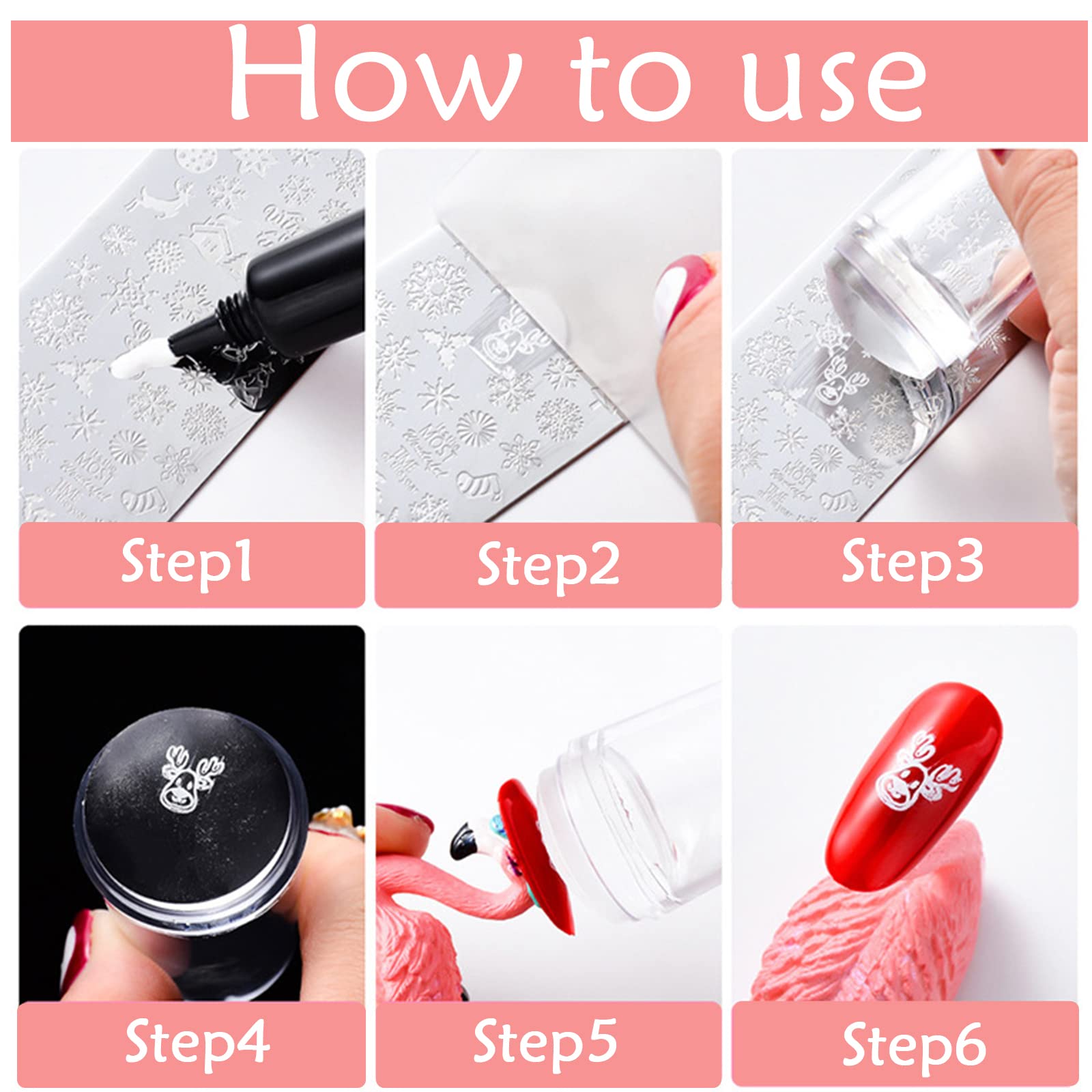 Nail Art Stamping Kit Plantillas para Uñas con Bolso Placas Sello Raspador Silicona