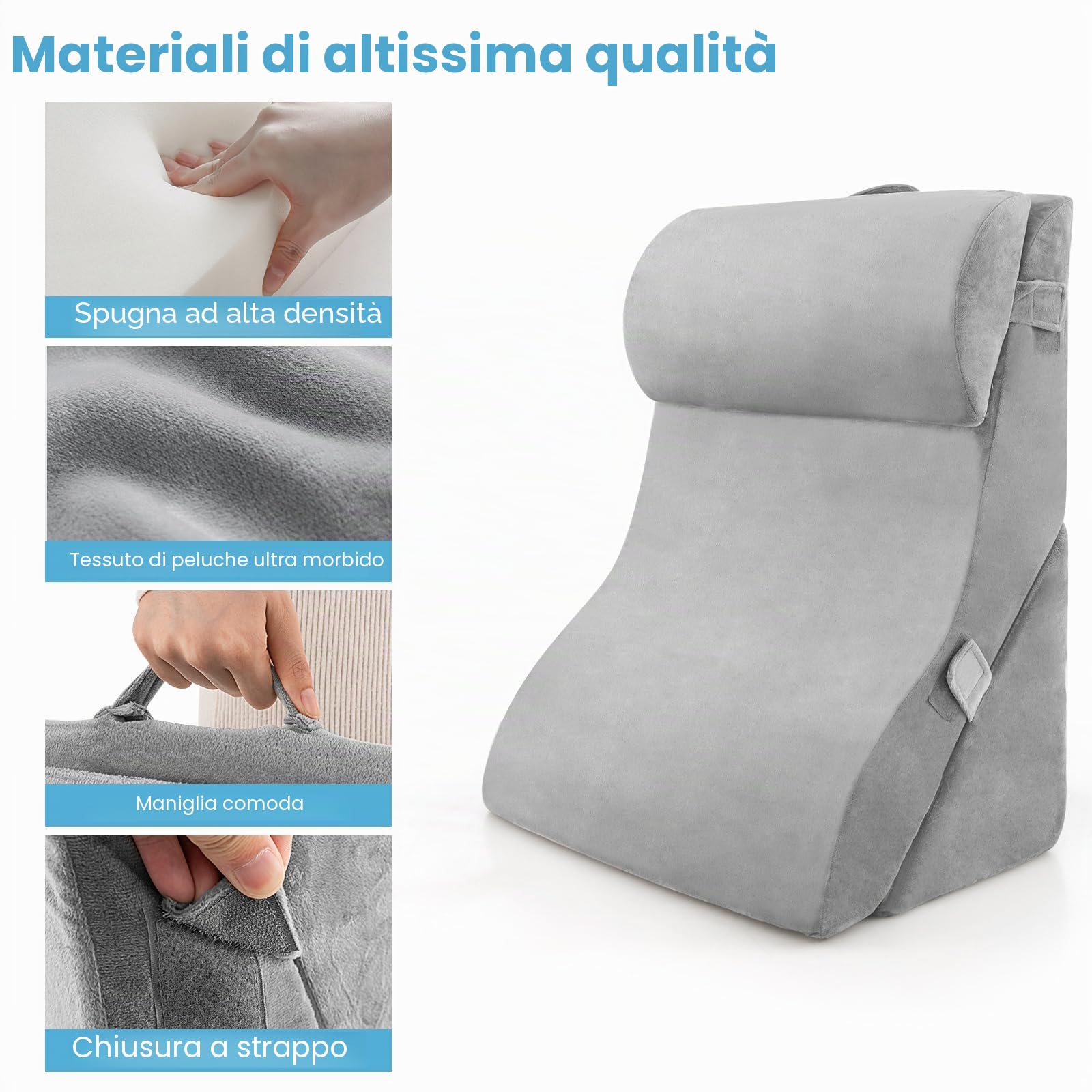 LIFEZEAL 3 Cuscini a Cuneo da Lettura, Regolabile, con Poggiatesta, Manico, Imbottito con Schiuma, Gambe, Schiena, Spalle, Letto, Divano, Fodera Lavabile, Ergonomico, Traspirante (grigio)