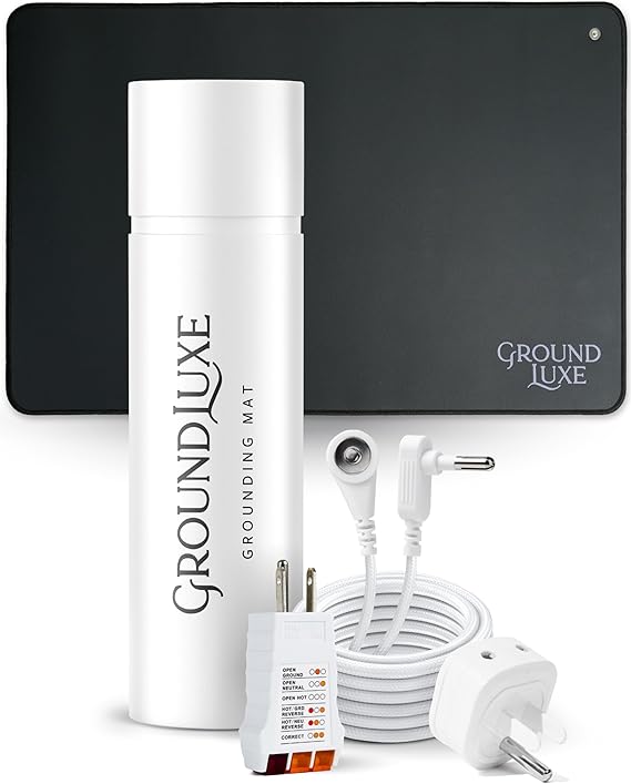 GroundLuxe Earthing Mat for Feet- Universal Grounding Mat w/ 15 Foot grounding Cord, Tester and Adaptor- Grounded Pad to Connect to The Earth
