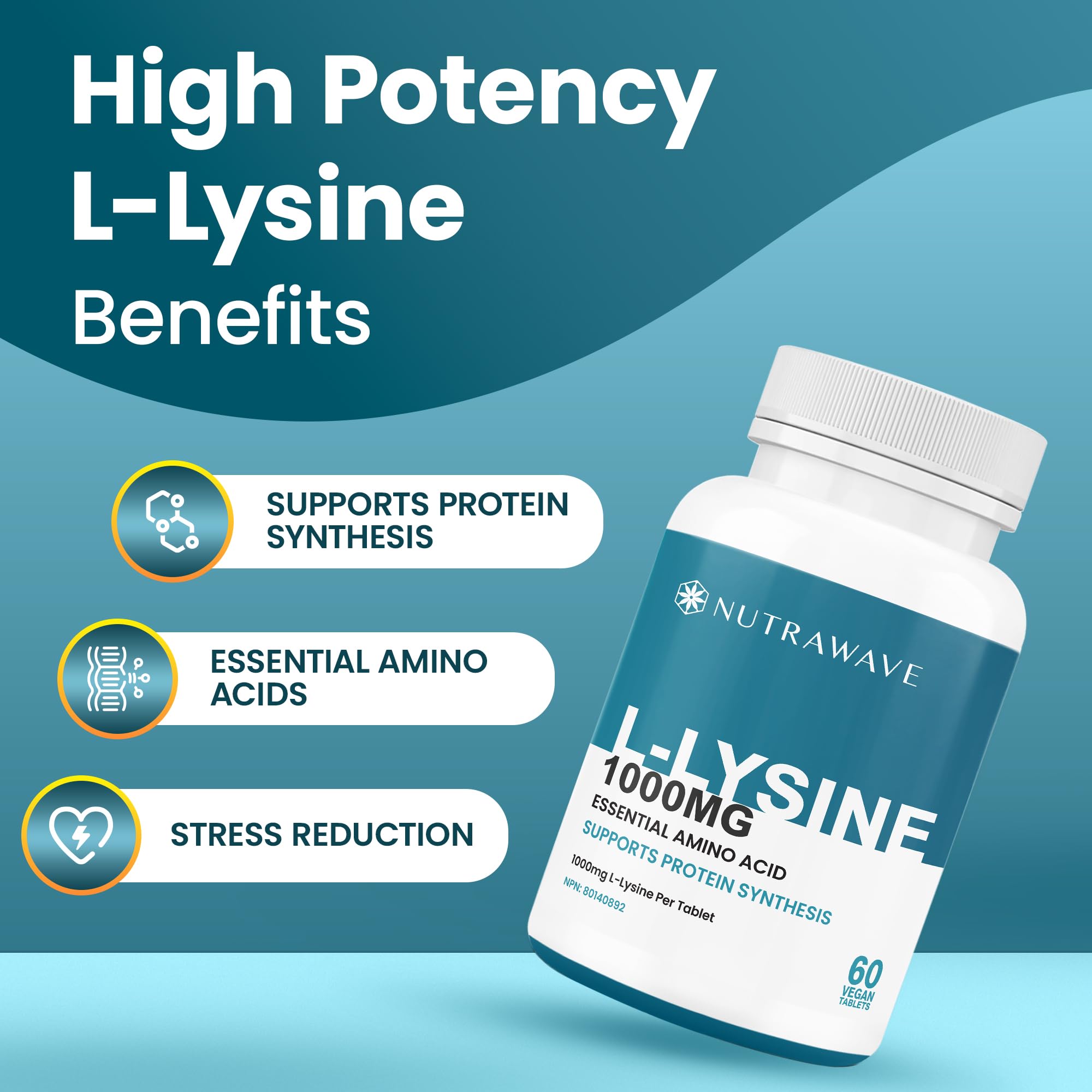 Nutra Wave L-Lysine 1000mg – Essential Amino Acid Lysine Supplements for Immune Support, Collagen Synthesis & Cold Sore Care | Vegan, Non-GMO | 60 Tablets - 3