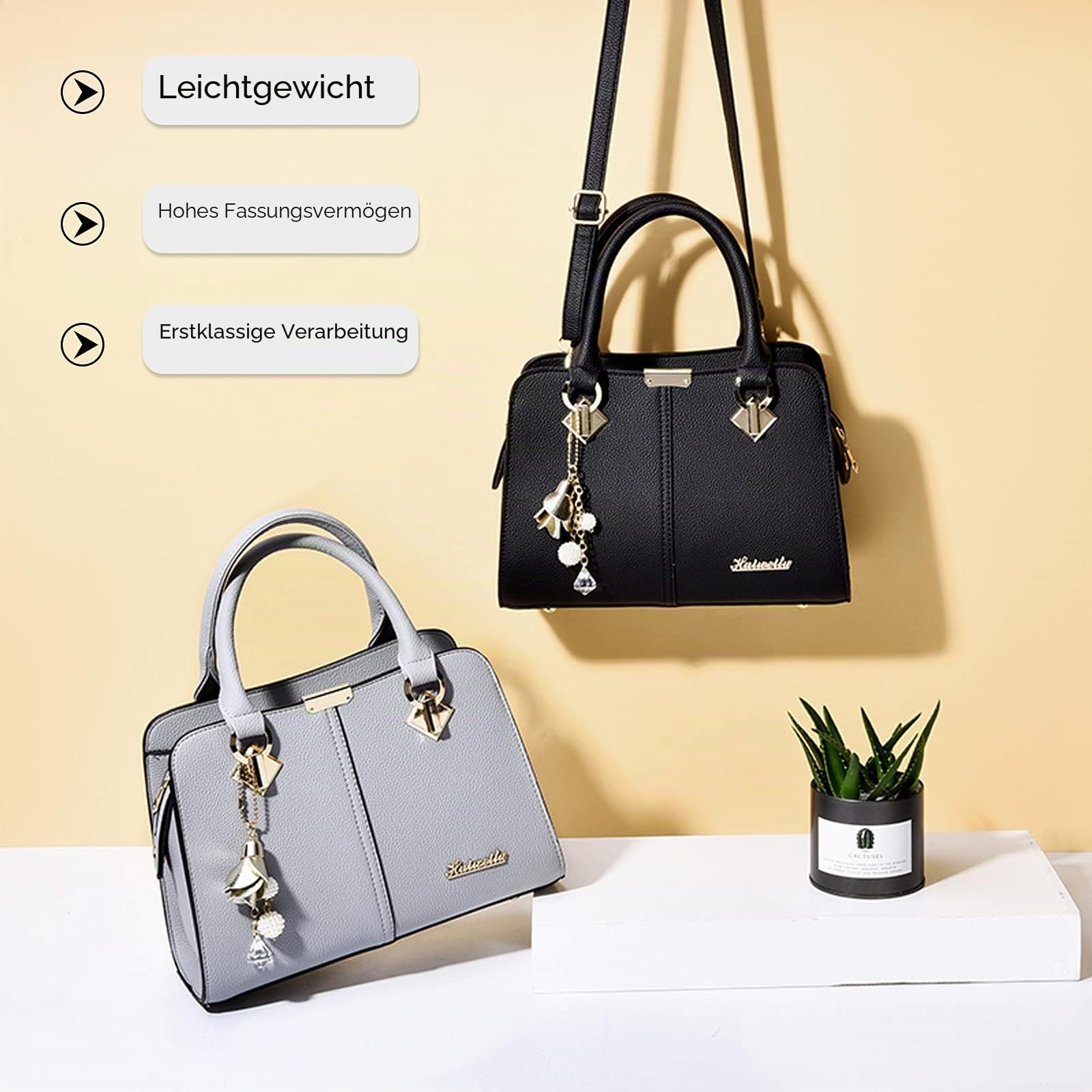 FANDARE Damen Handtasche Umhängetasche Frauen Schulterbeutel Shopper Tote Reise Henkeltasche Schulterriemen Abendtasche Citytasche Wasserdicht PU Leder Schwarz A