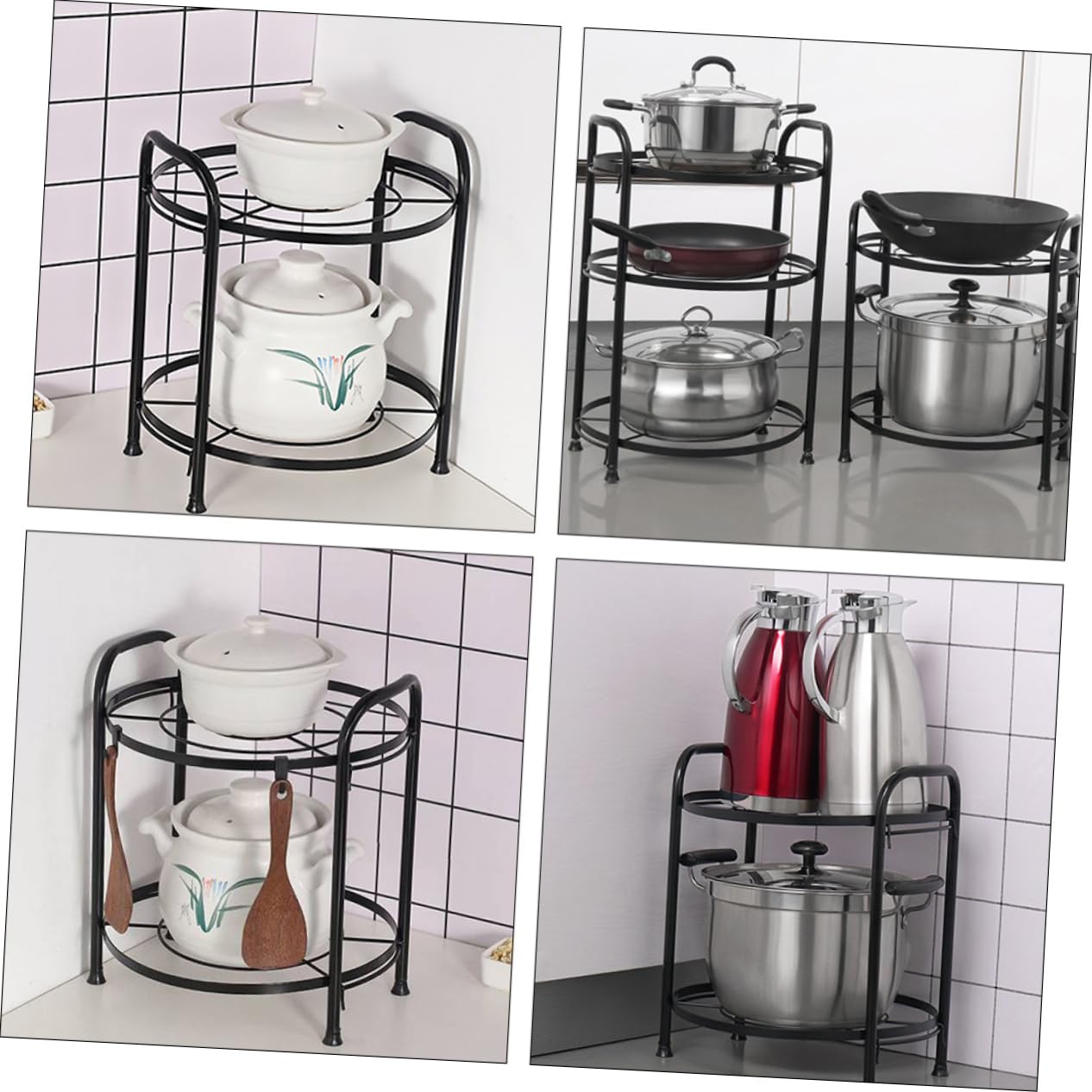 Porta Casseruola a Due Ripiani, 1 Pezzo, Ferro Nero | Struttura Smontabile, Pulizia Semplice, Mensole per Cucina e Organizer Scaffali Cucina